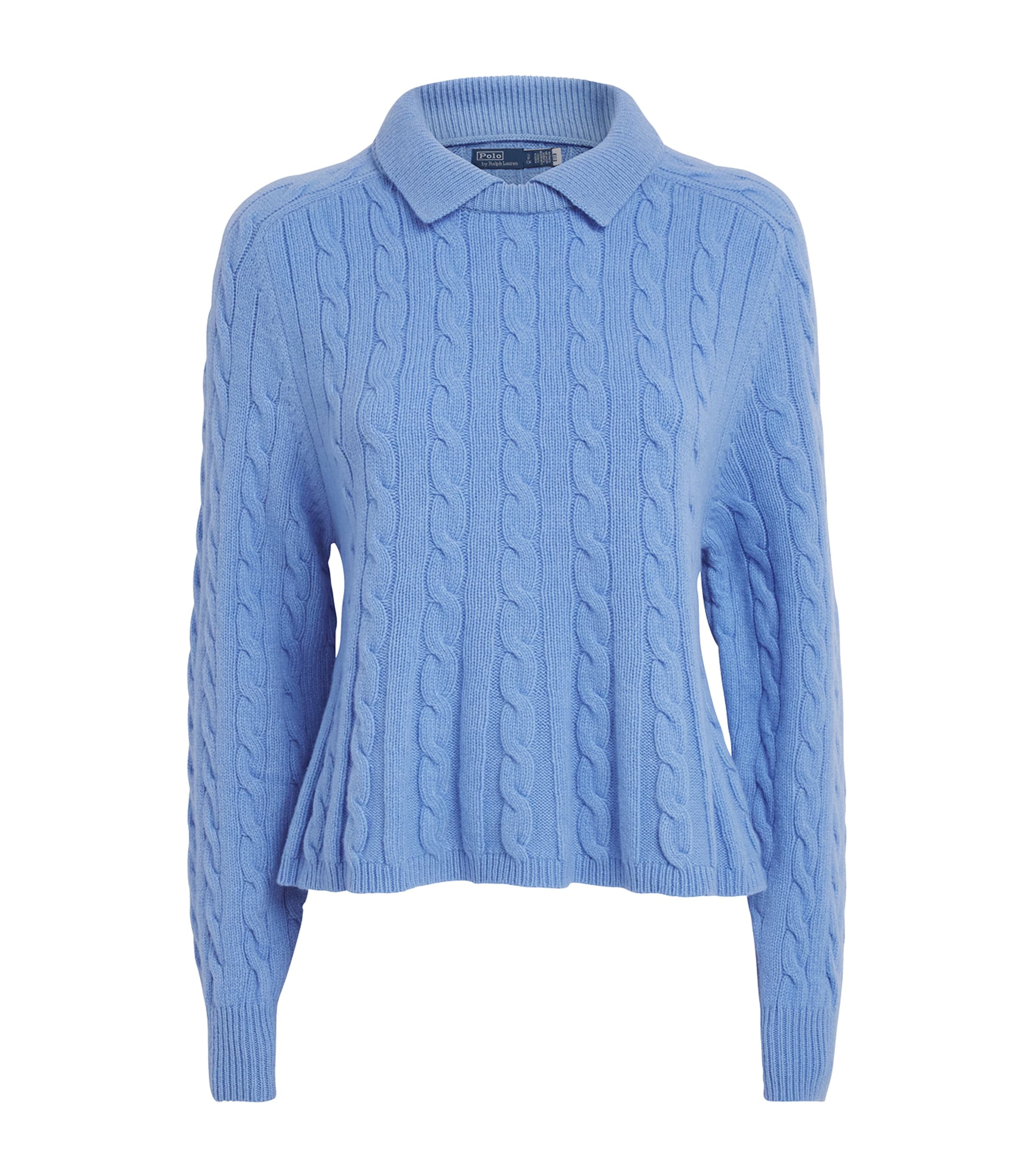 Polo Ralph Lauren Womens Wool-Cashmere Peplum Sweater New Litchfield Blue