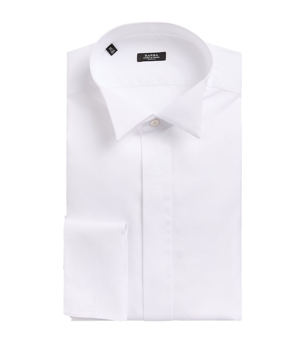 Barba Napoli Mens Cotton Hidden Placket Shirt White
