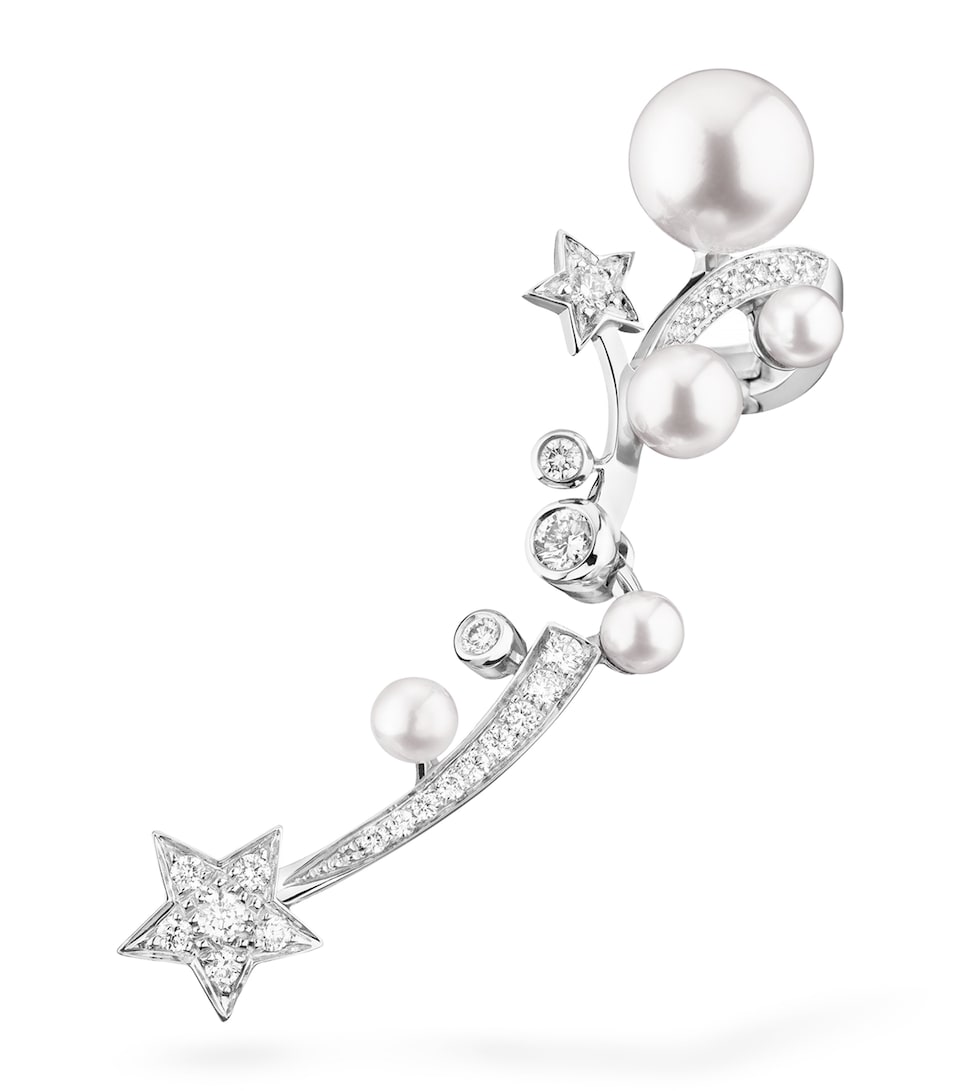 White Gold, Diamond and Pearl Comète Perlée Crawling Single Earring