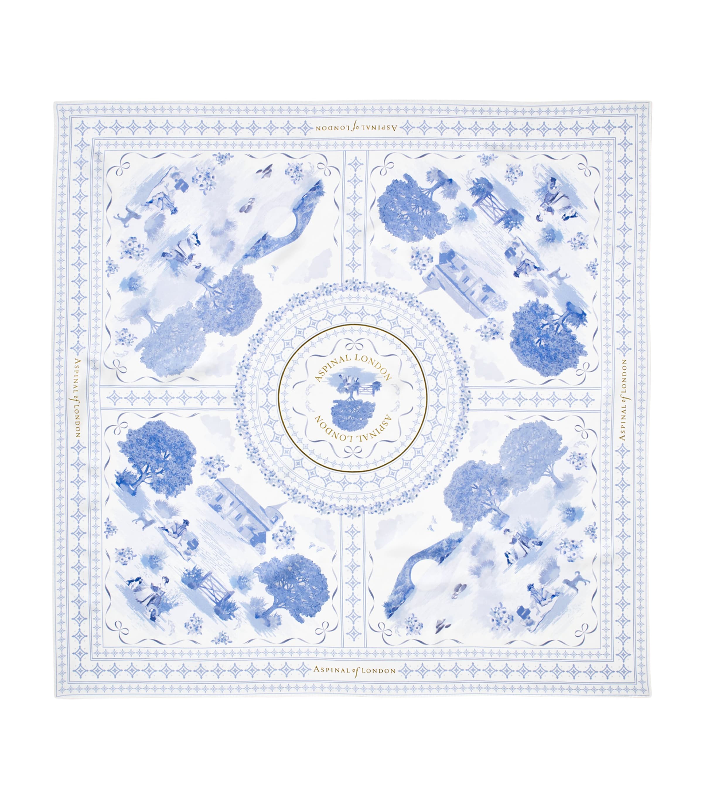 Aspinal Of London Silk Landscape Scarf Skyblue