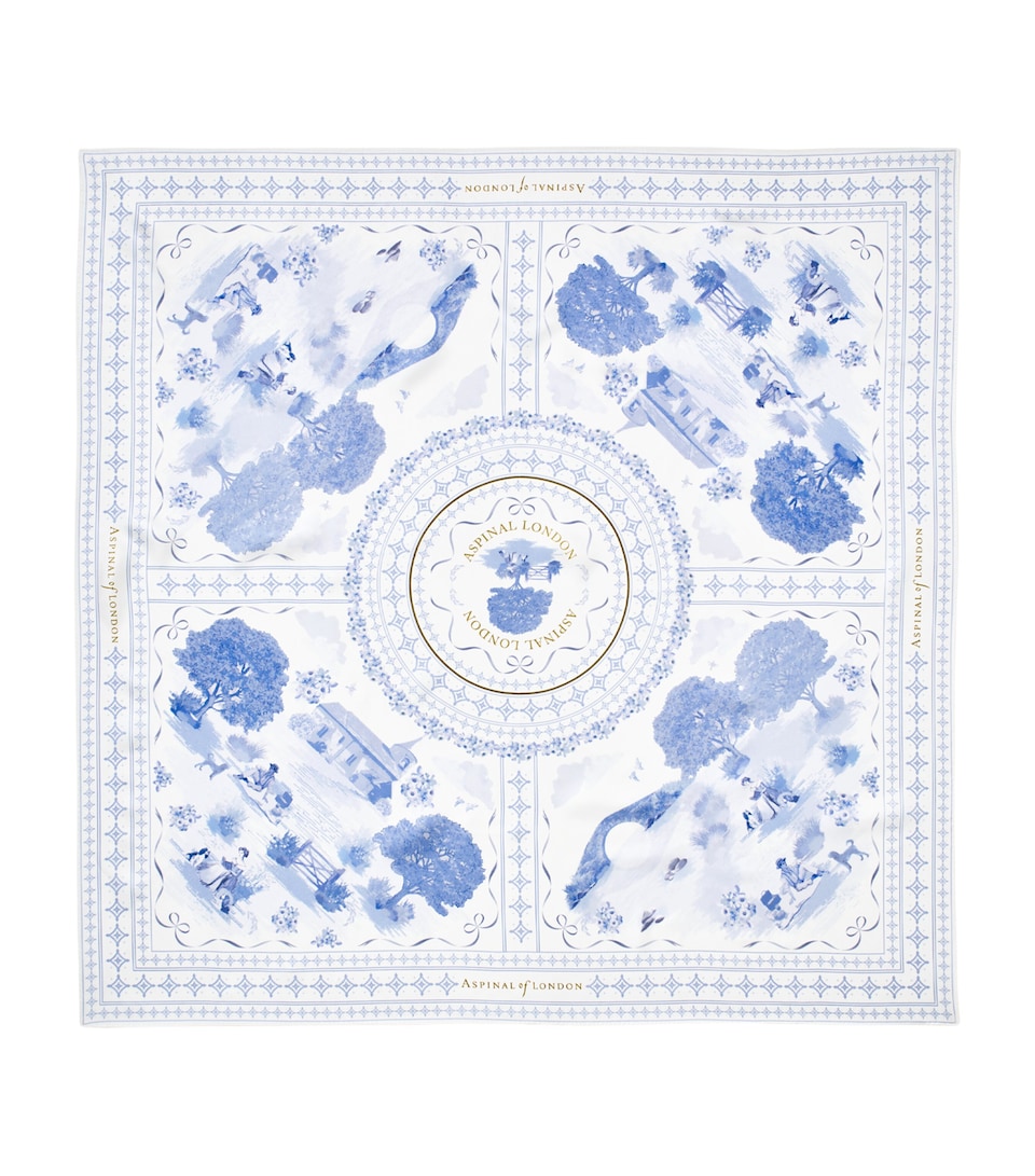 Aspinal Of London Silk Landscape Scarf Skyblue