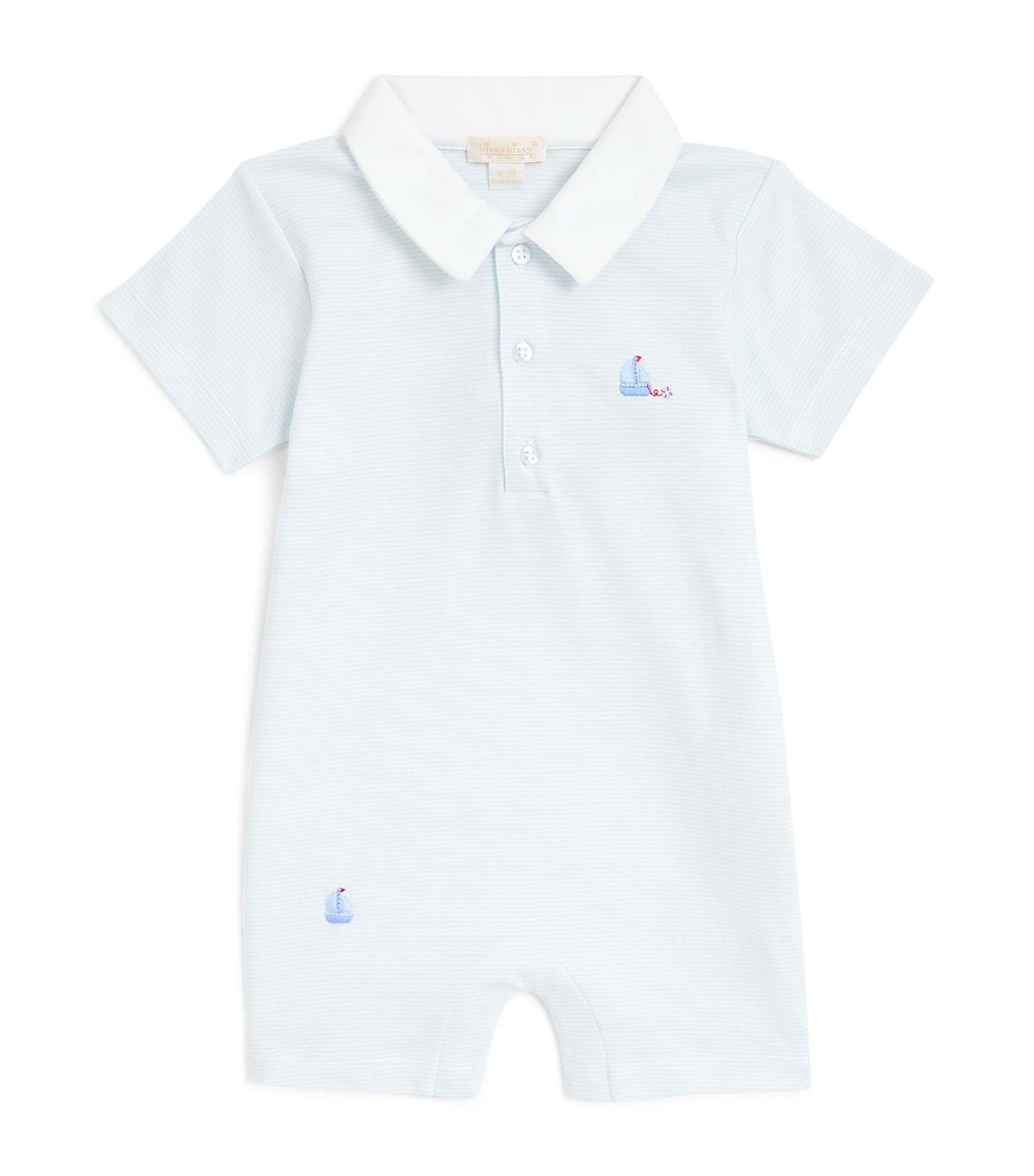 Kissy Kissy Pima Cotton Embroidered Playsuit (0-18 Months) Blue