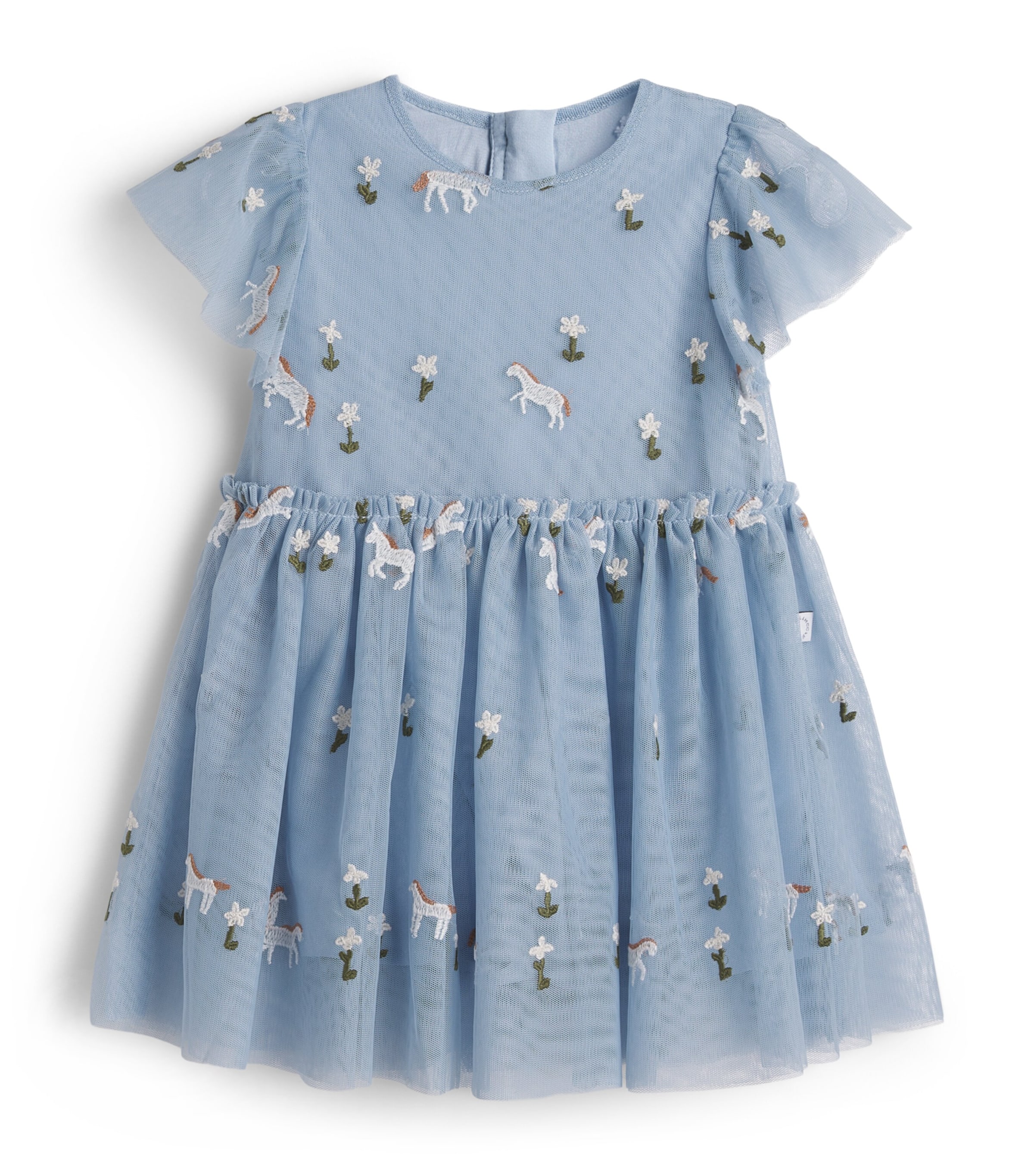 Stella McCartney Kids Tulle Horse Embroidered Dress (3-36 Months) Blu Nebbia/embroyd.