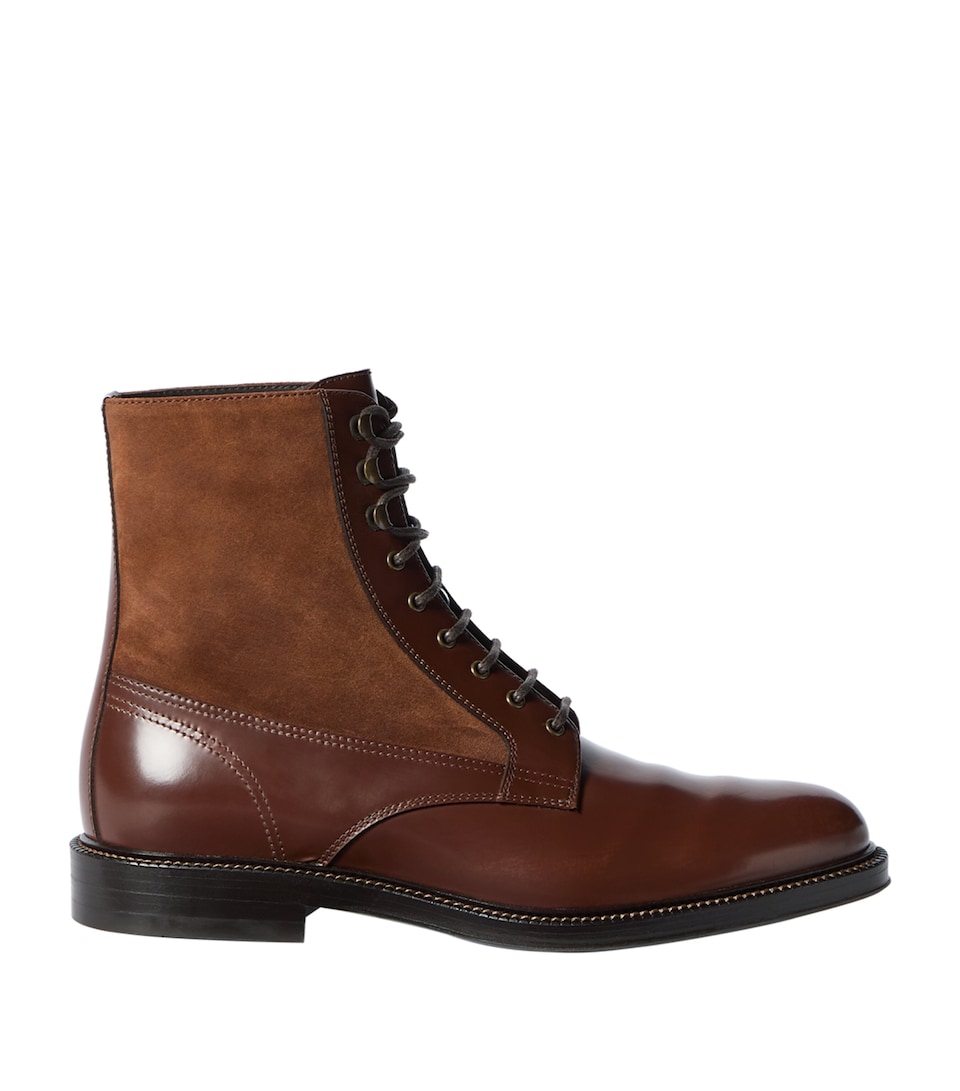 Brunello Cucinelli Leather Lace-Up Ankle Boots