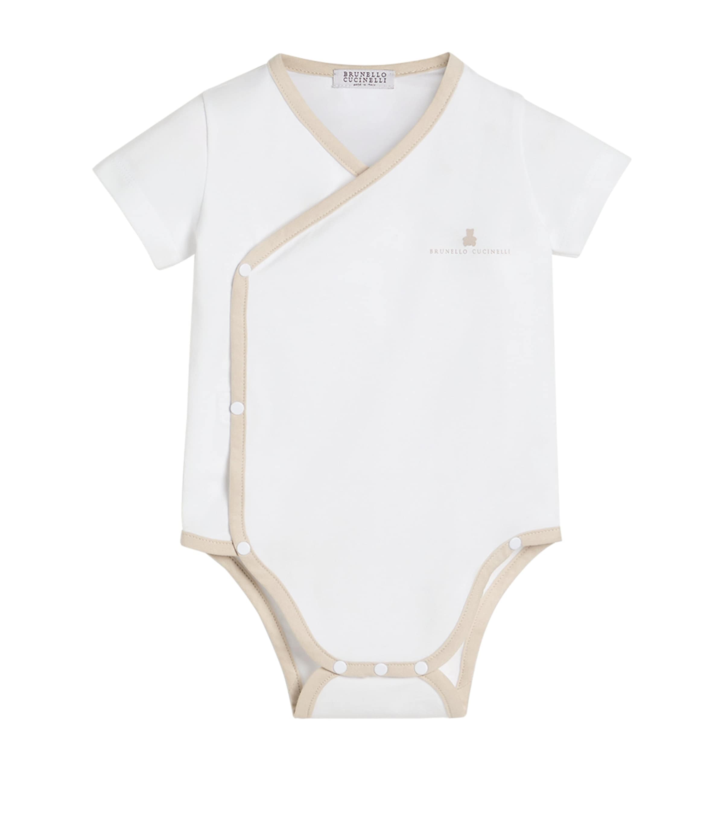 Brunello Cucinelli Kids Stretch-Cotton Baby Bernie Wrap Bodysuit (6-9 Months) White
