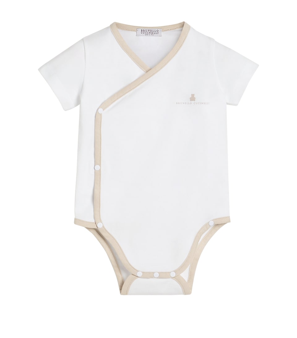 Brunello Cucinelli Kids Stretch-Cotton Baby Bernie Wrap Bodysuit (6-9 Months) White