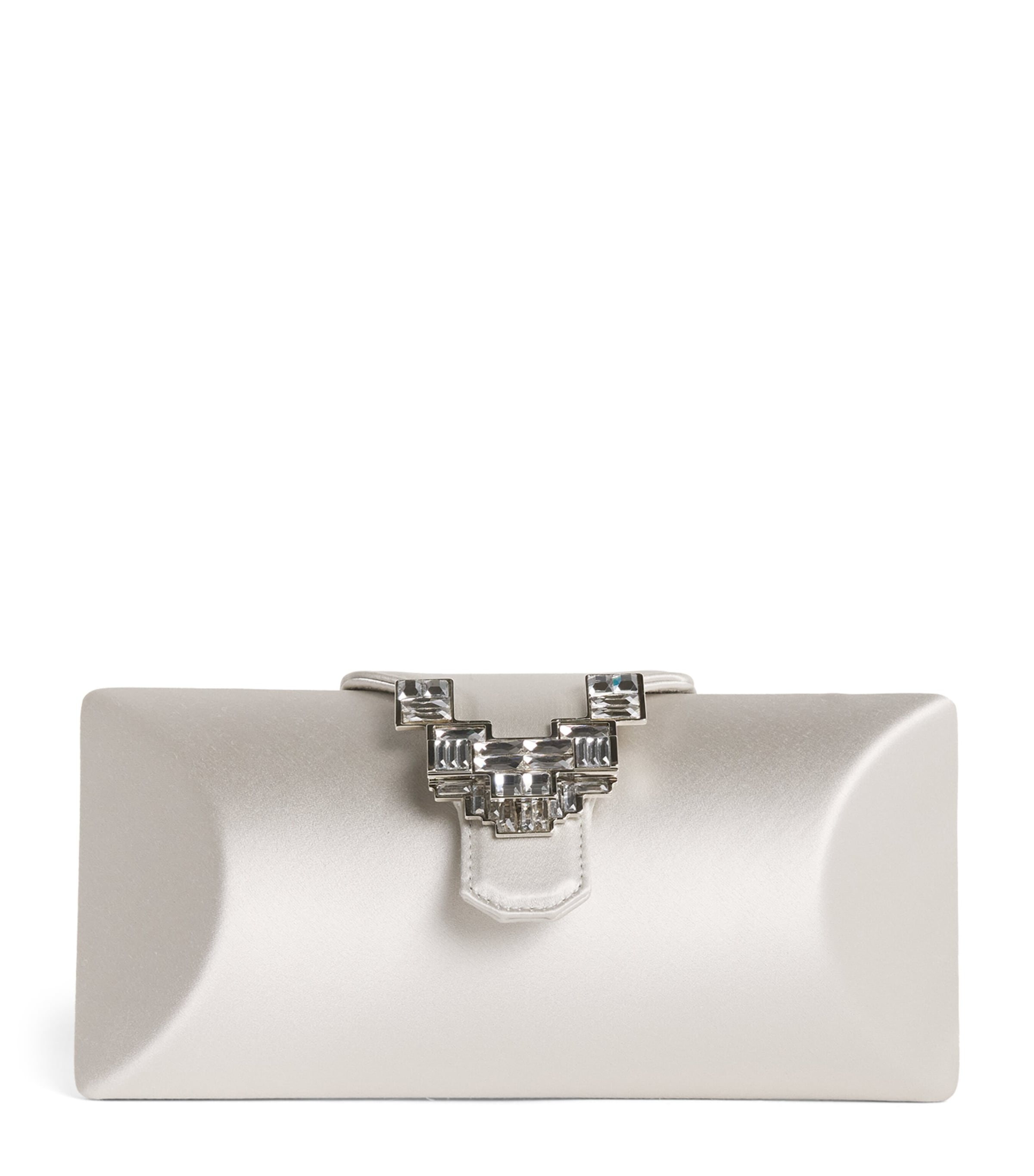 Rodo Silk-Satin Jewel Tube Clutch Bag Grey