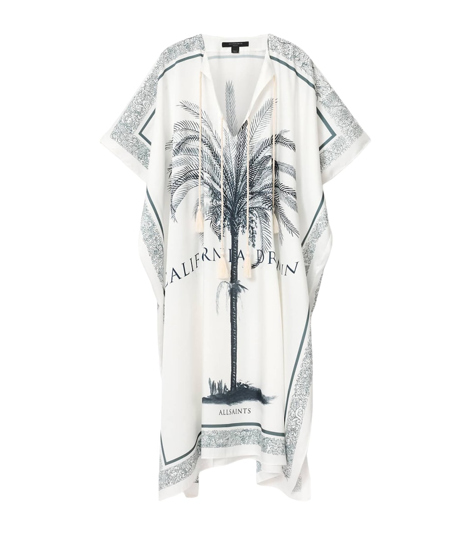 AllSaints Womens Tassel Palm-Tree Kaftan Carala Ecru White