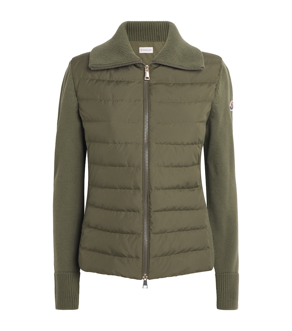 Moncler Womens Virgin Wool Padded Quilted Cardigan