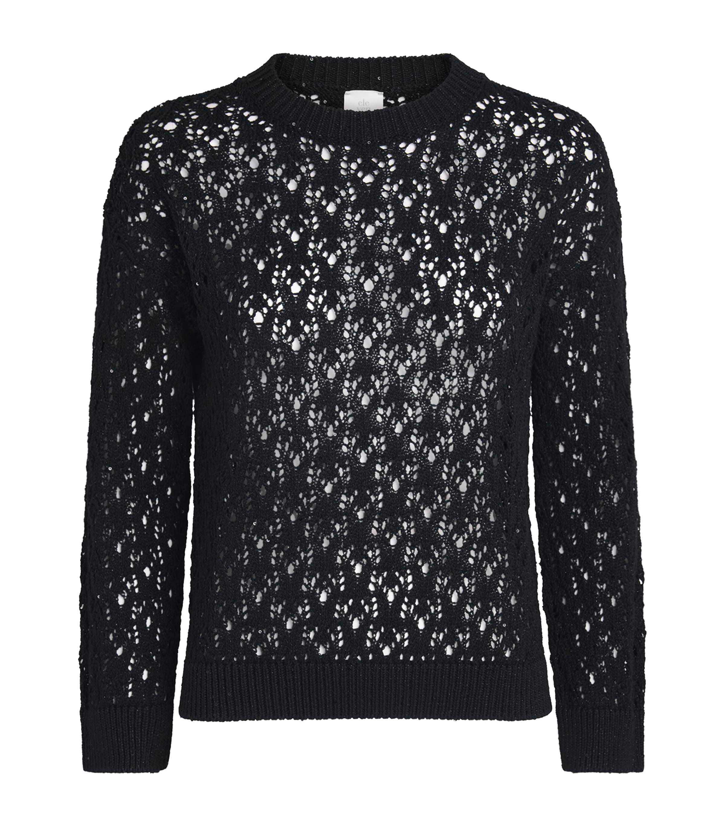 Eleventy Womens Cotton-Blend Open-Work Sweater Nero