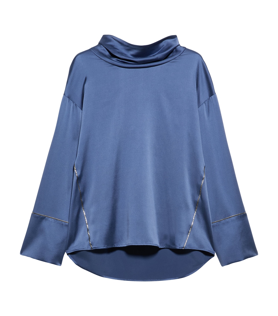Stretch-Silk Cowl-Neck Blouse