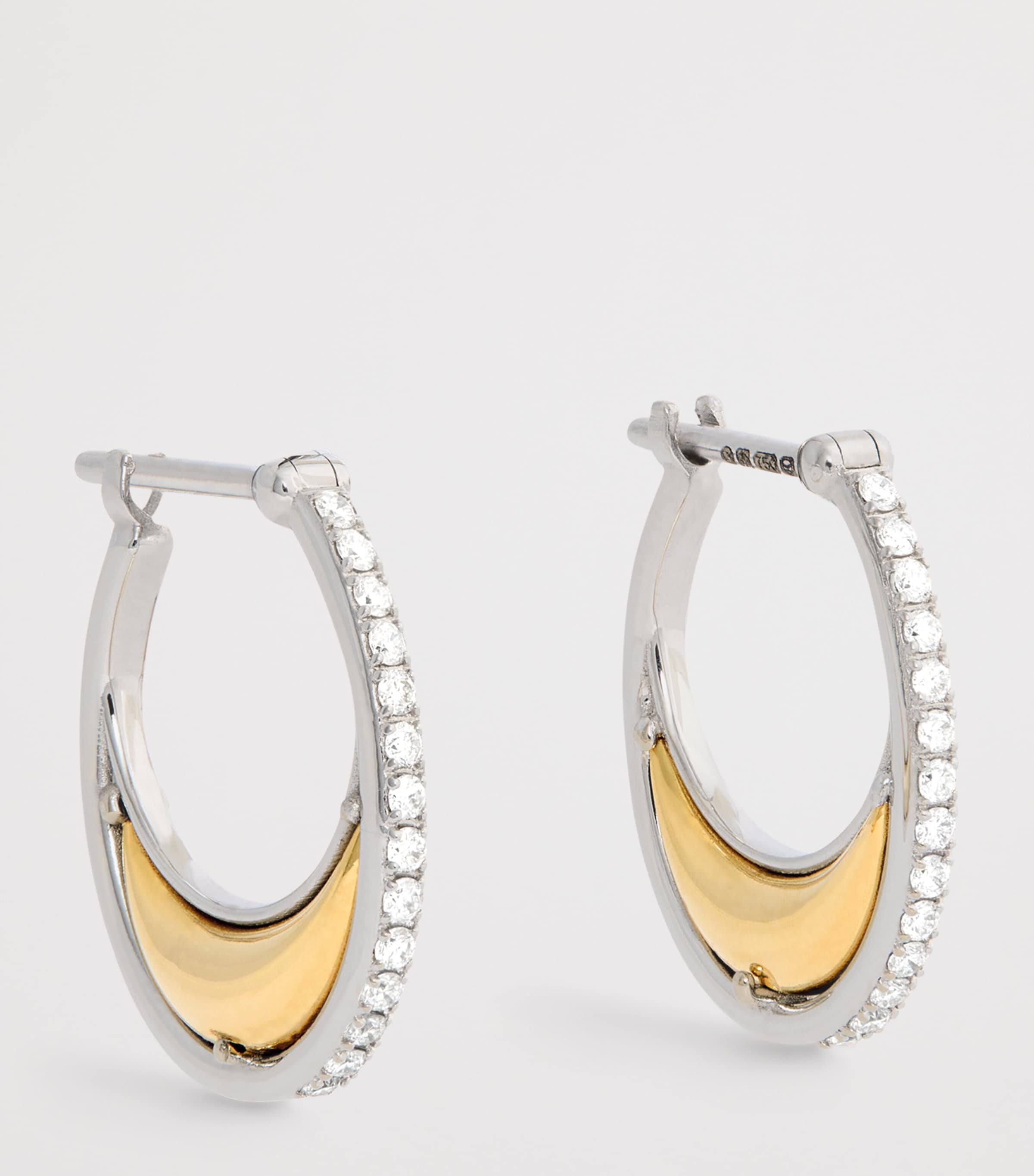 Mixed Gold and Diamond Bloop Moon N*93 Hoop Earrings