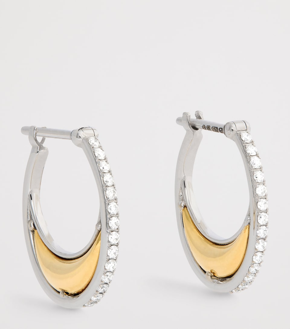 Mixed Gold and Diamond Bloop Moon N*93 Hoop Earrings