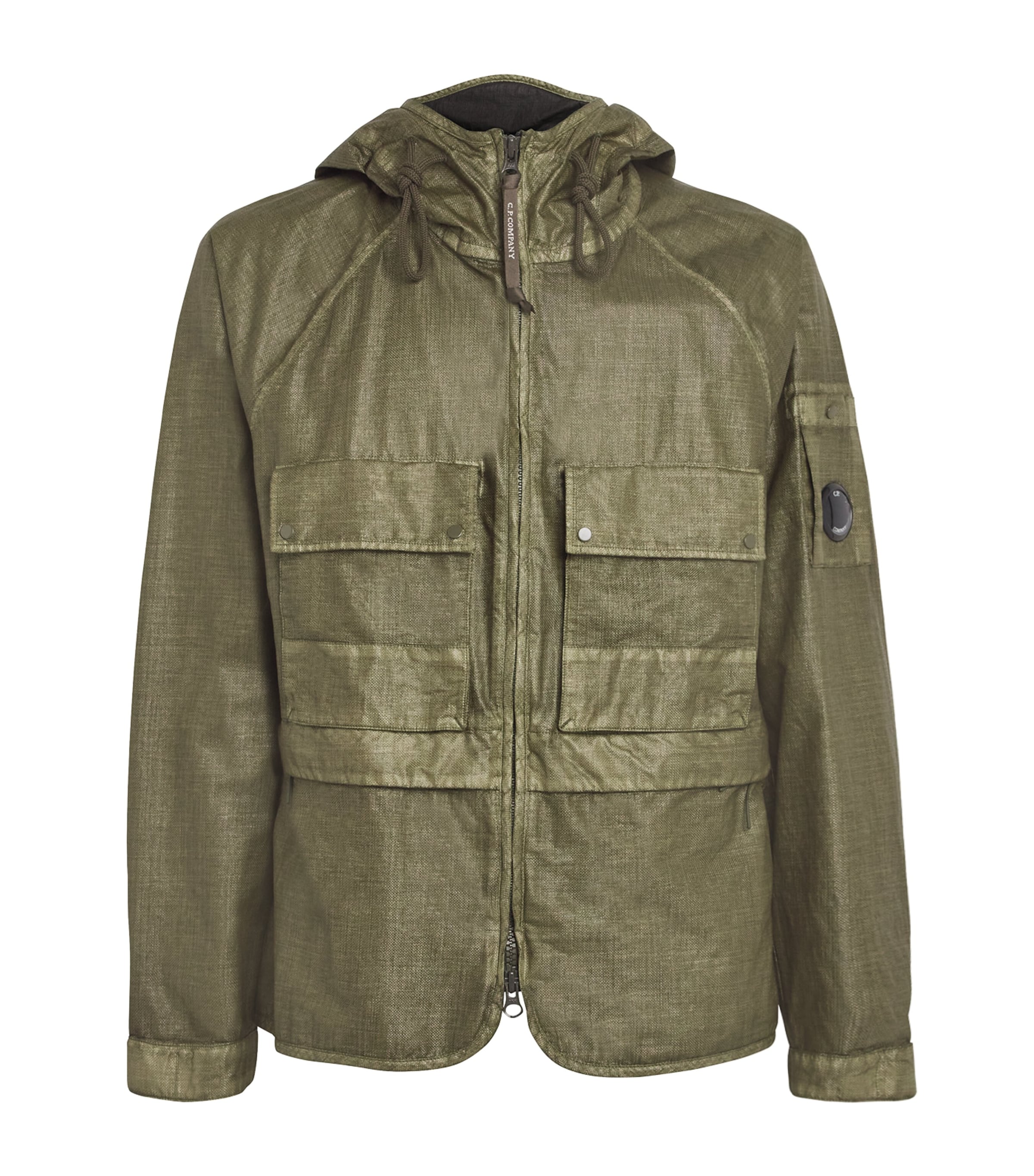 Technical Rafia Drawstring-Hood Jacket