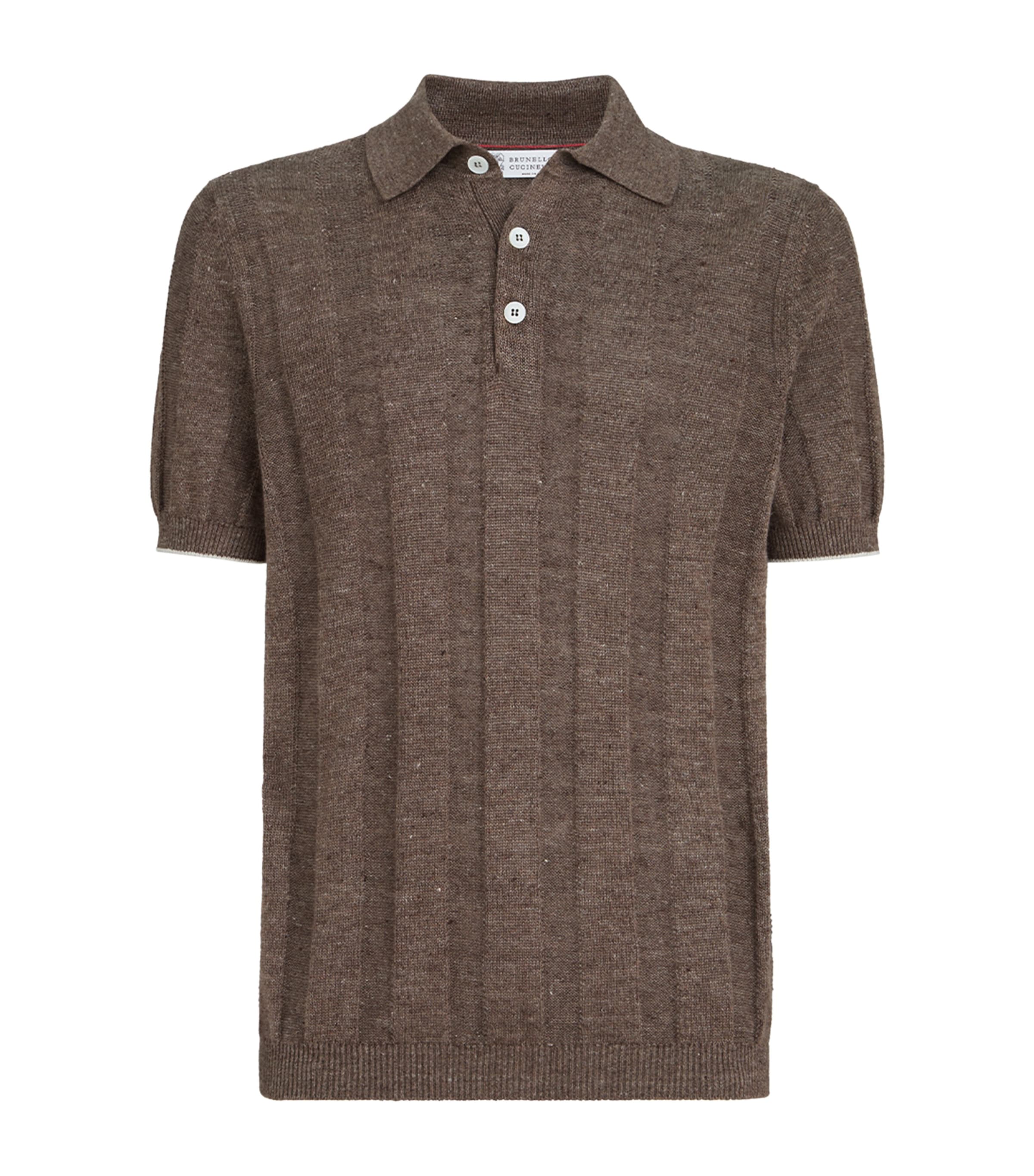 Brunello Cucinelli Mens Linen-Cotton Rib-Knit Polo Shirt