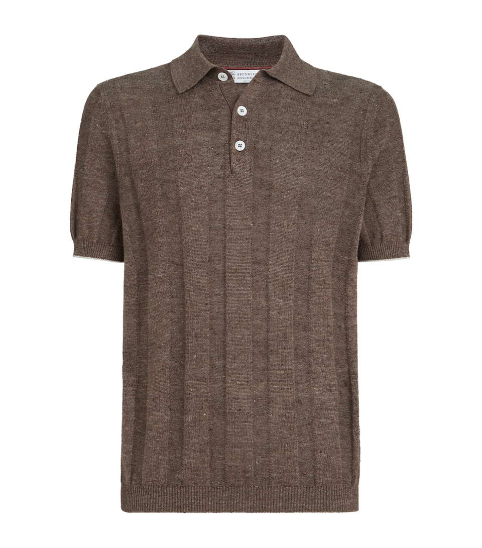 Brunello Cucinelli Mens Linen-Cotton Rib-Knit Polo Shirt