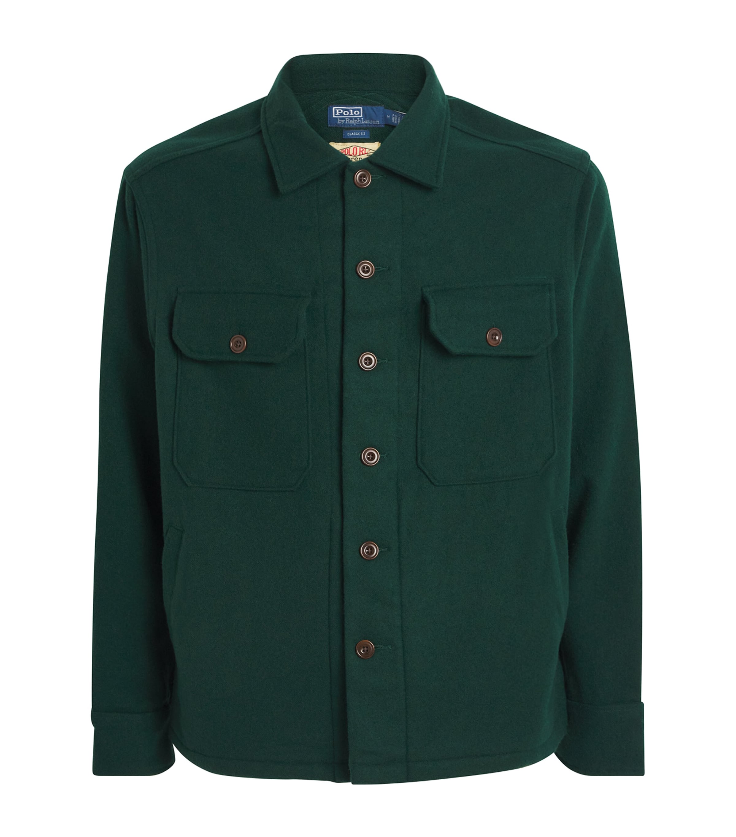 Wool Twill Suede-Patch Overshirt