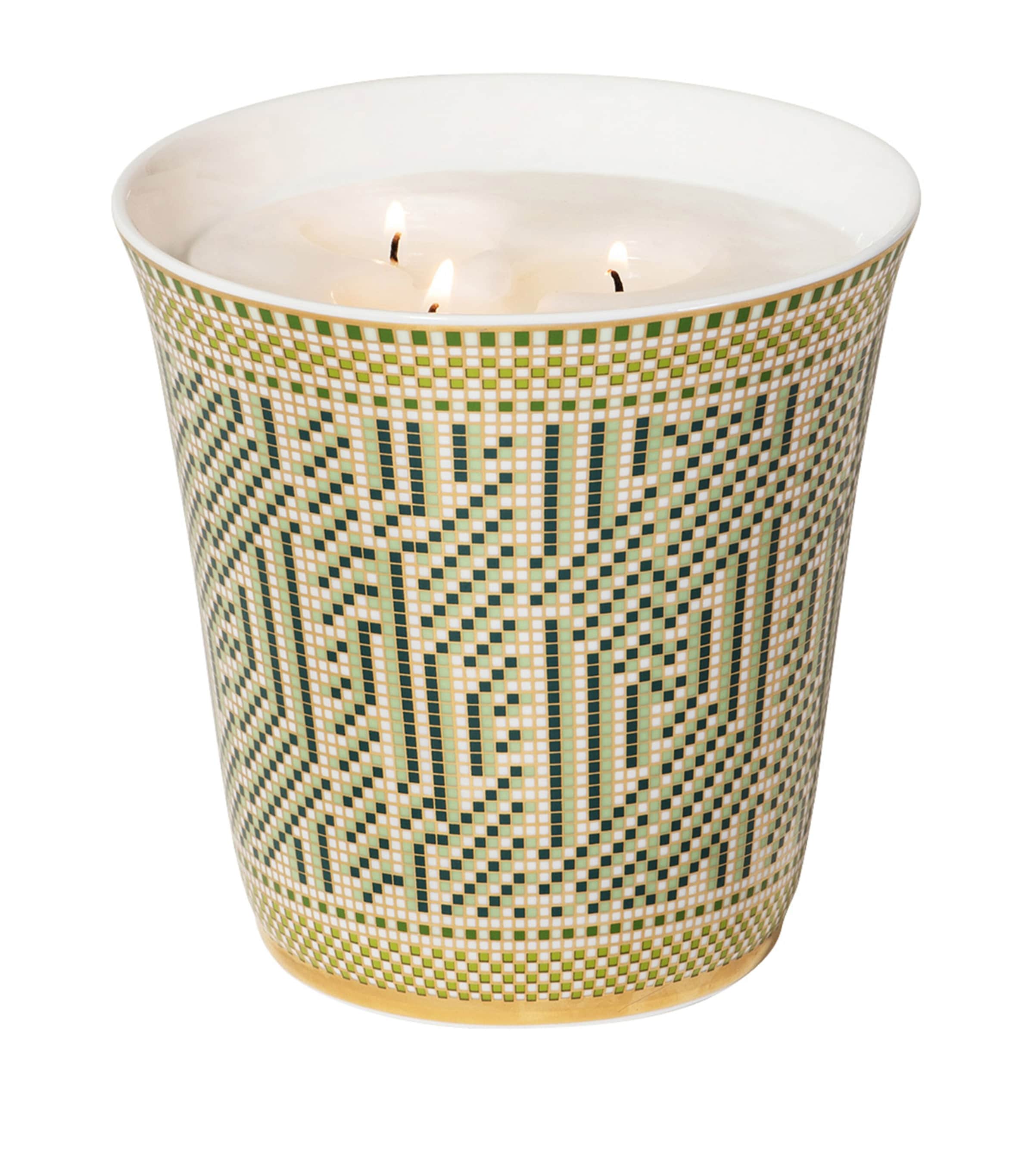 Bernardaud Large Porcelain Augusta Candle and Tumbler (950g) Or Et Vert
