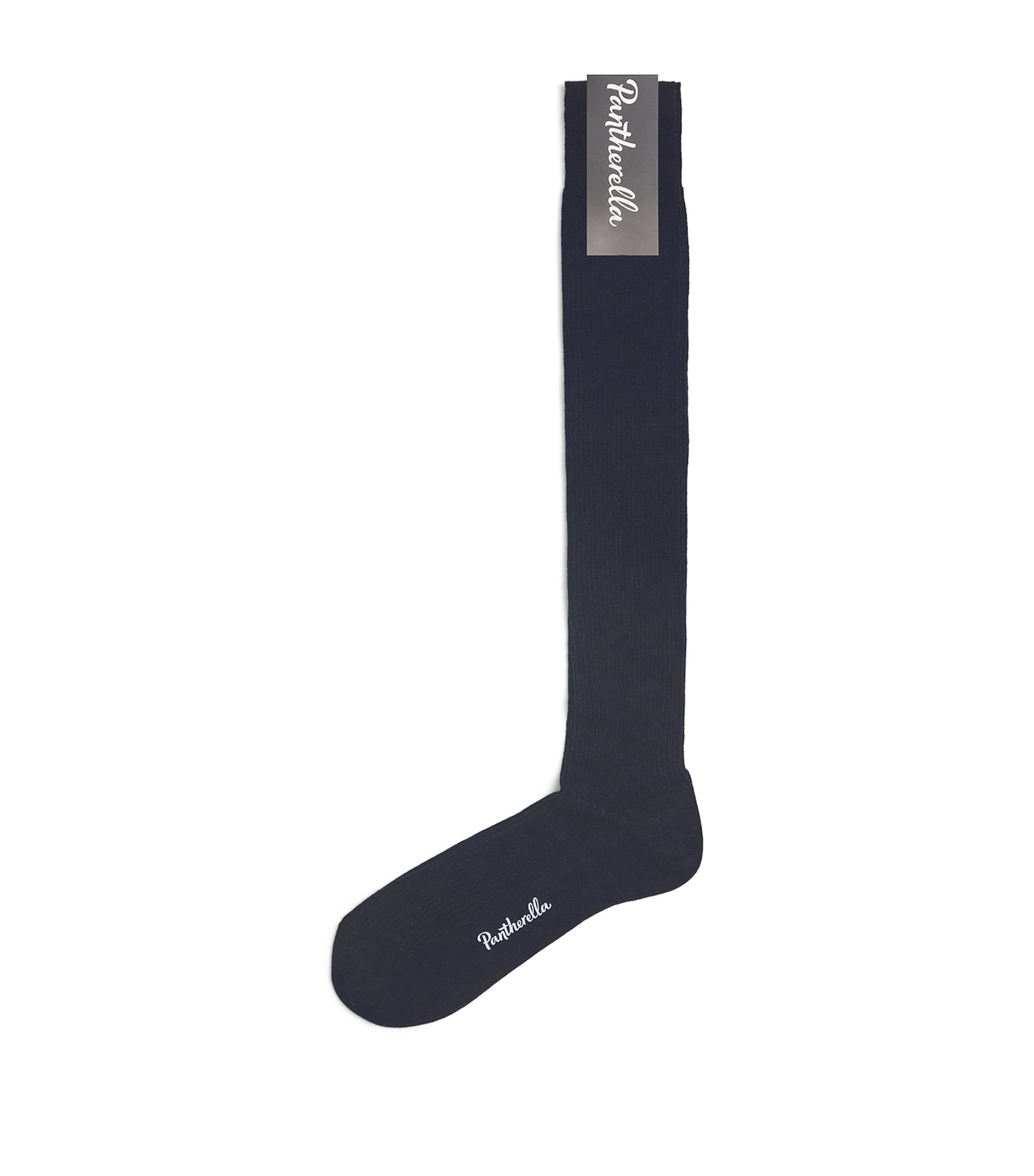Pantherella Mens Merino Wool-Blend Ribbed Socks Navy