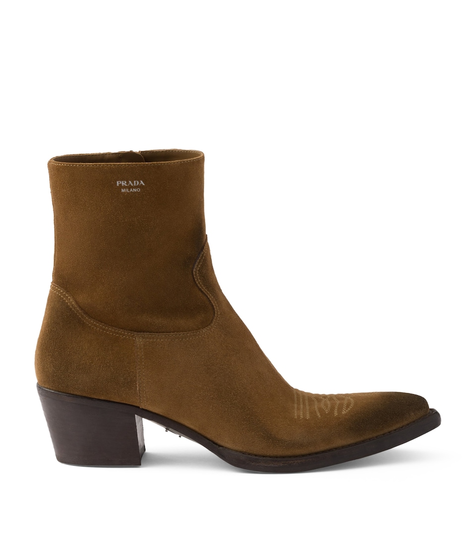 Suede Heeled Western Ankle Boots 55