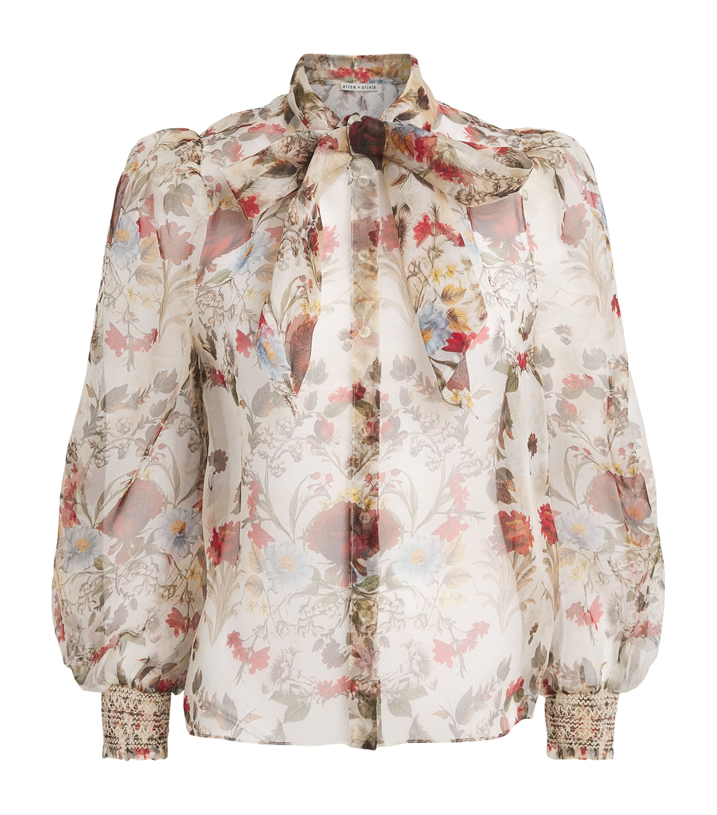 Alice+Olivia Womens Floral Print Tie-Neck Brentley Blouse Heartstrings Chino