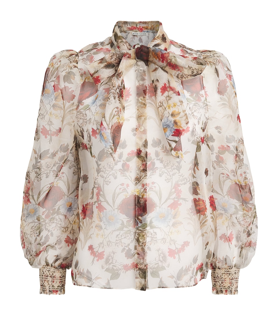 Alice+Olivia Womens Floral Print Tie-Neck Brentley Blouse Heartstrings Chino