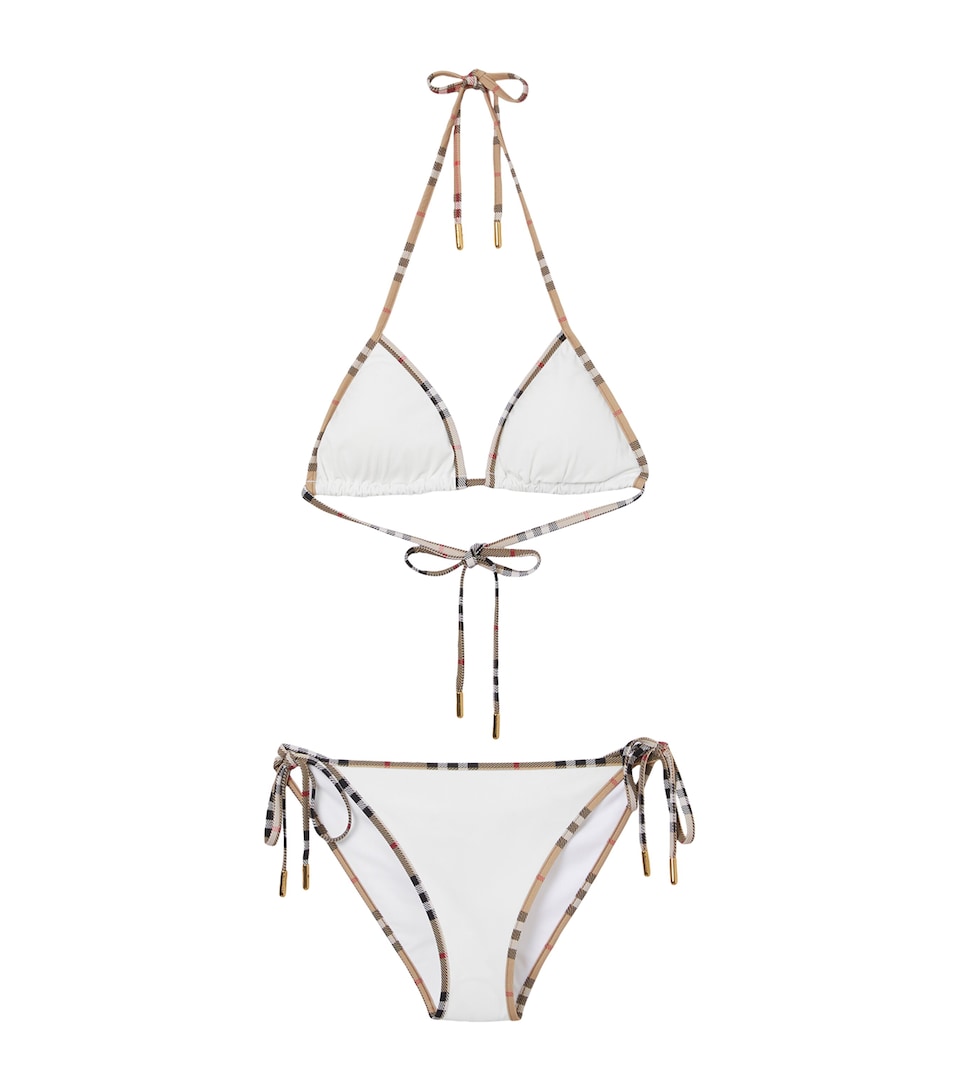 Burberry Womens Check-Trim Triangle Bikini White