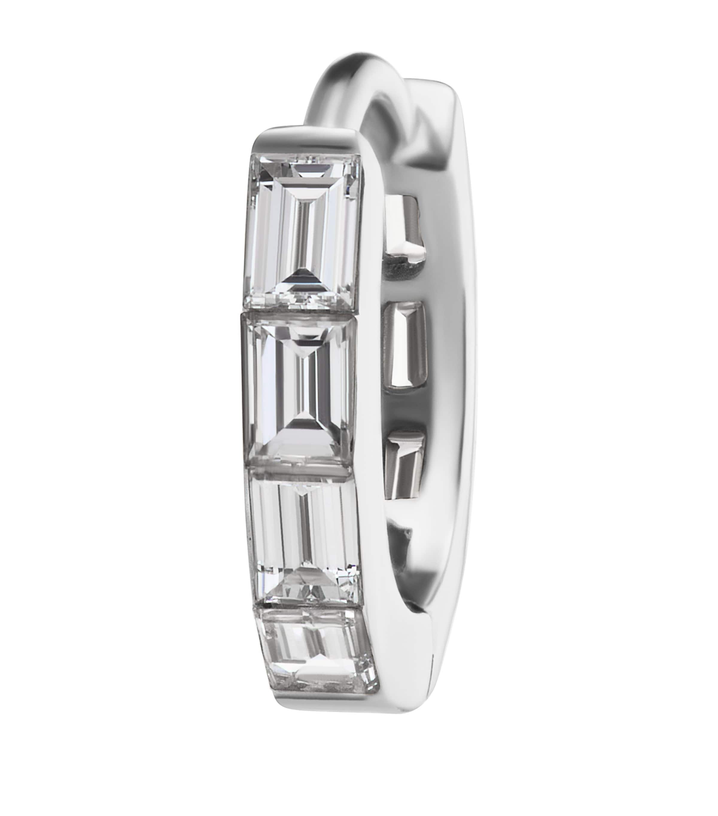 White Gold Invisible Set Baguette Diamond Eternity Hoop Earring (8mm)