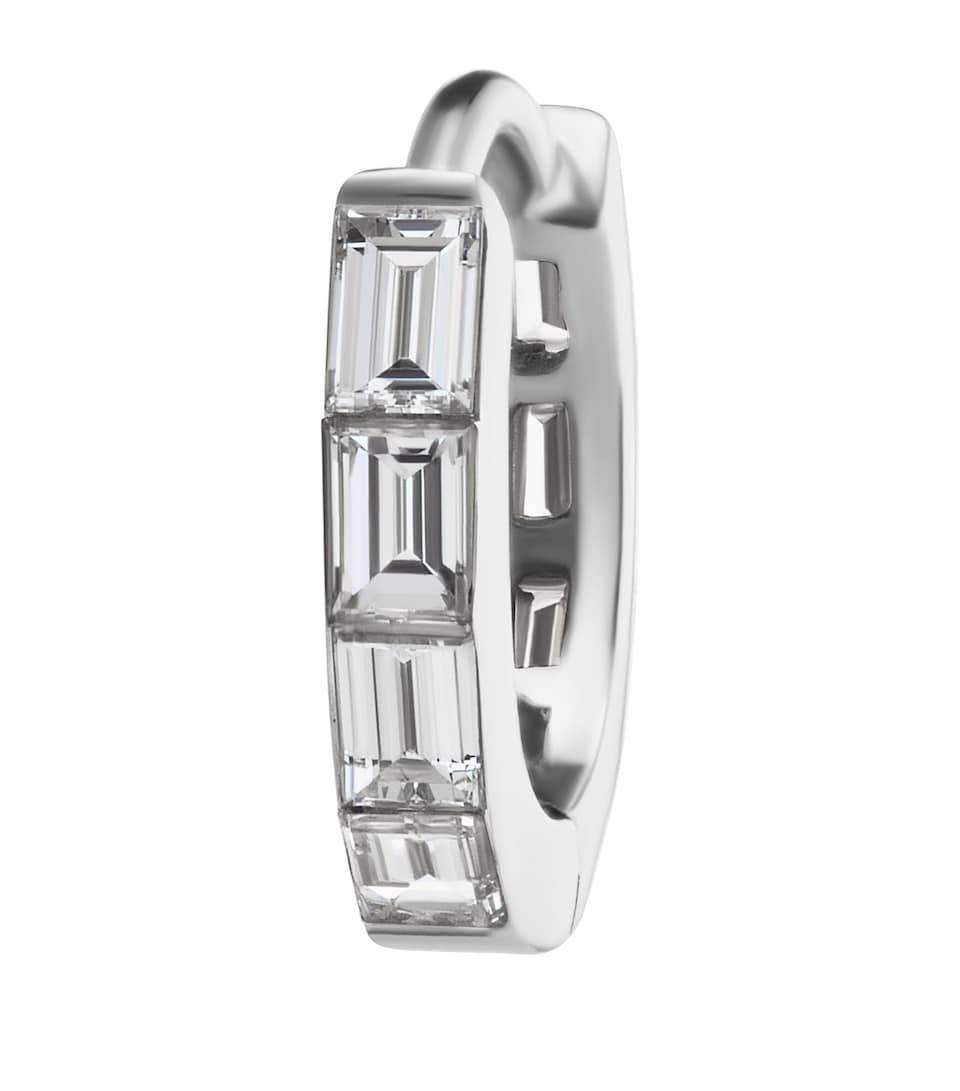 White Gold Invisible Set Baguette Diamond Eternity Hoop Earring (8mm)