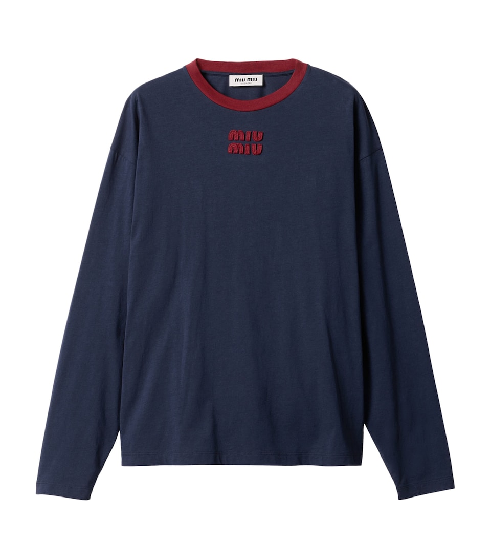 Miu Miu Womens Cotton Logo Long-Sleeve T-Shirt