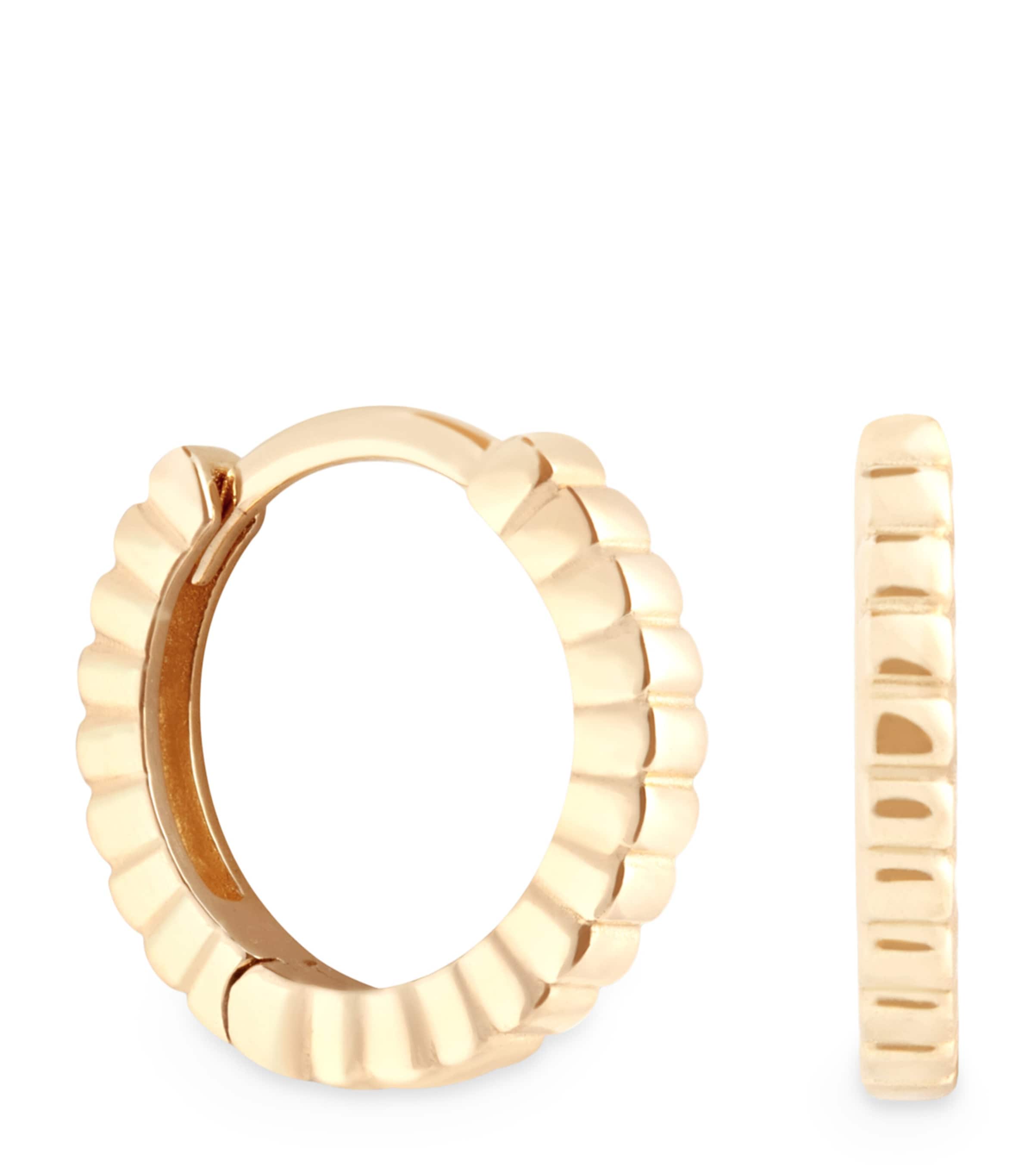 Yellow Gold Ridged Huggie Hoop Earrings