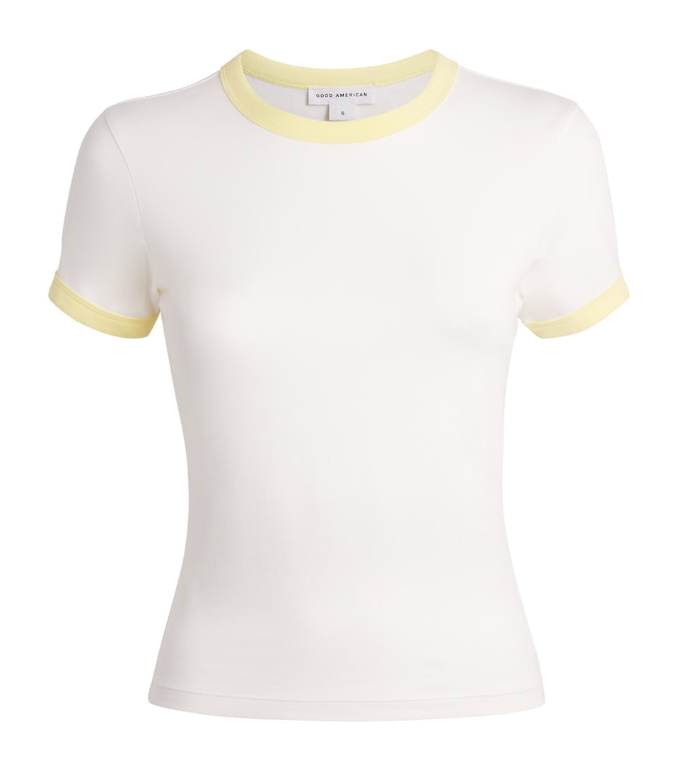 Good American Womens Super-Stretch Ringer Baby T-Shirt White