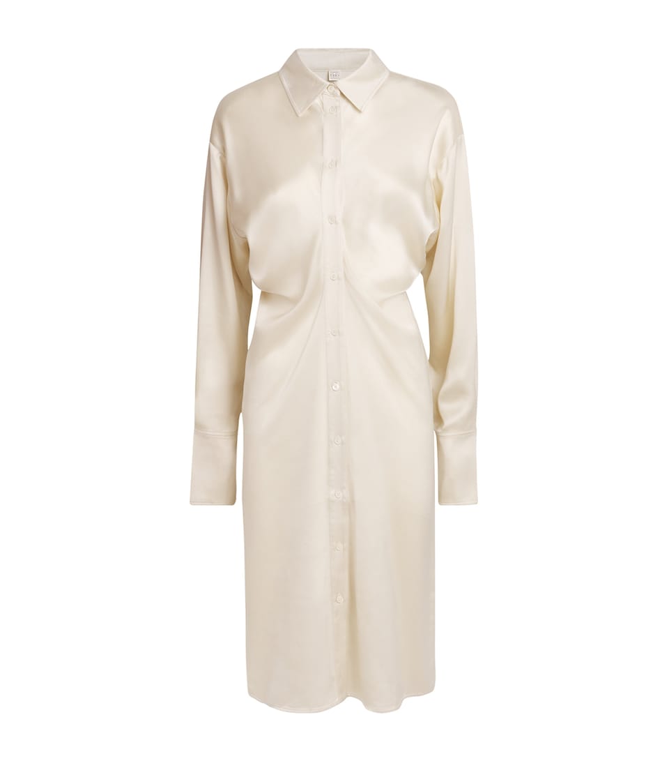 Satin Slouch-Waist Shirt Dress
