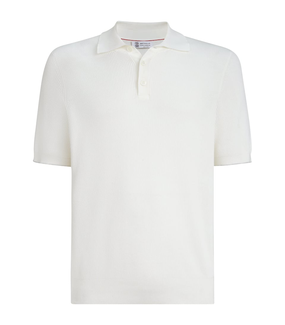 Brunello Cucinelli Mens Cotton Rib-Knit Polo Shirt