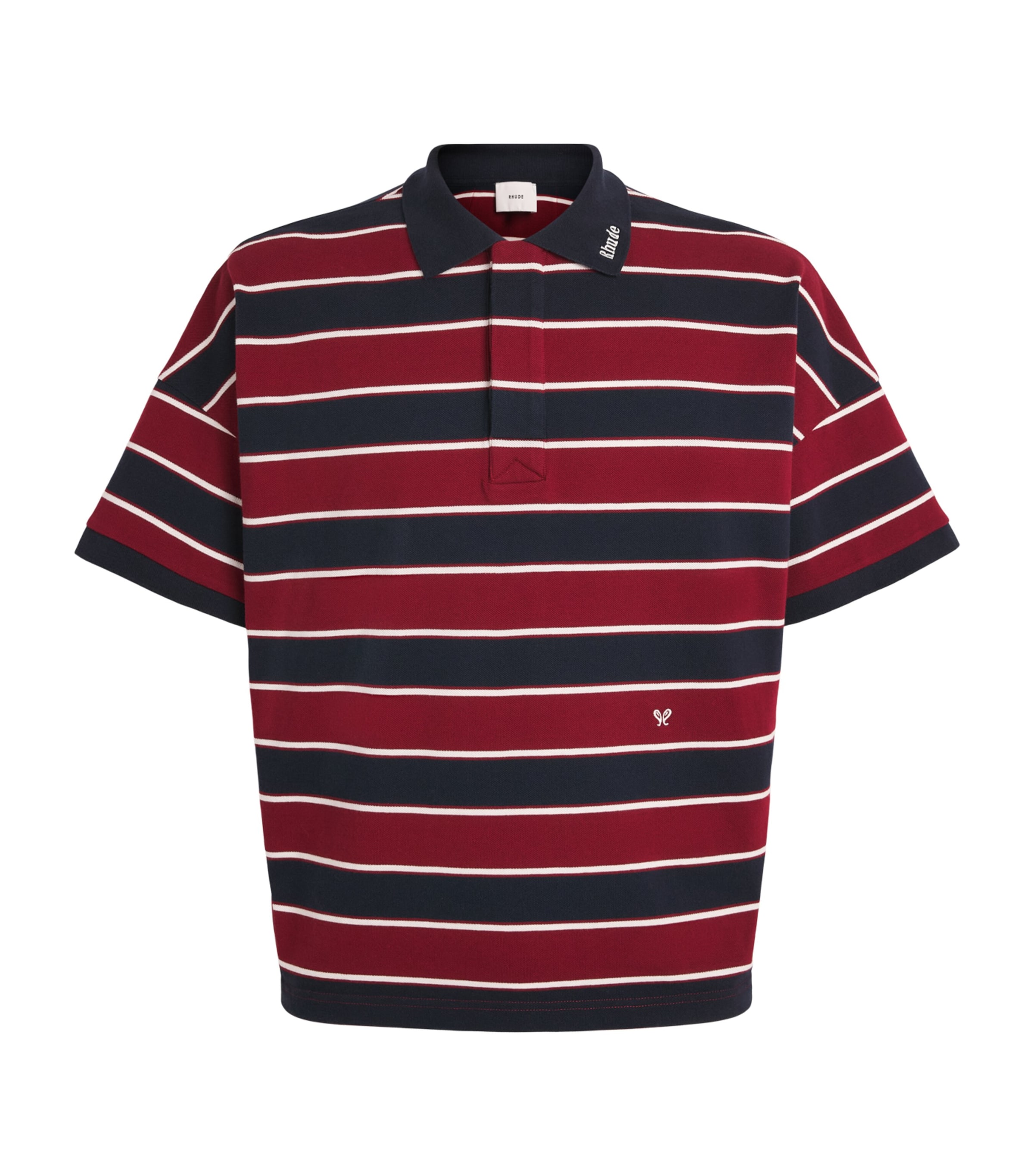 Rhude Mens Stripe Fontaine Polo Shirt Bordaux/blu/wht