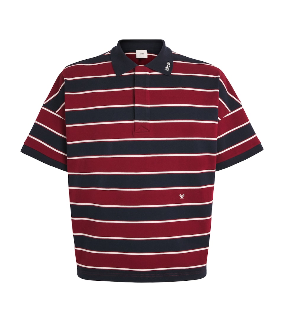 Rhude Mens Stripe Fontaine Polo Shirt Bordaux/blu/wht