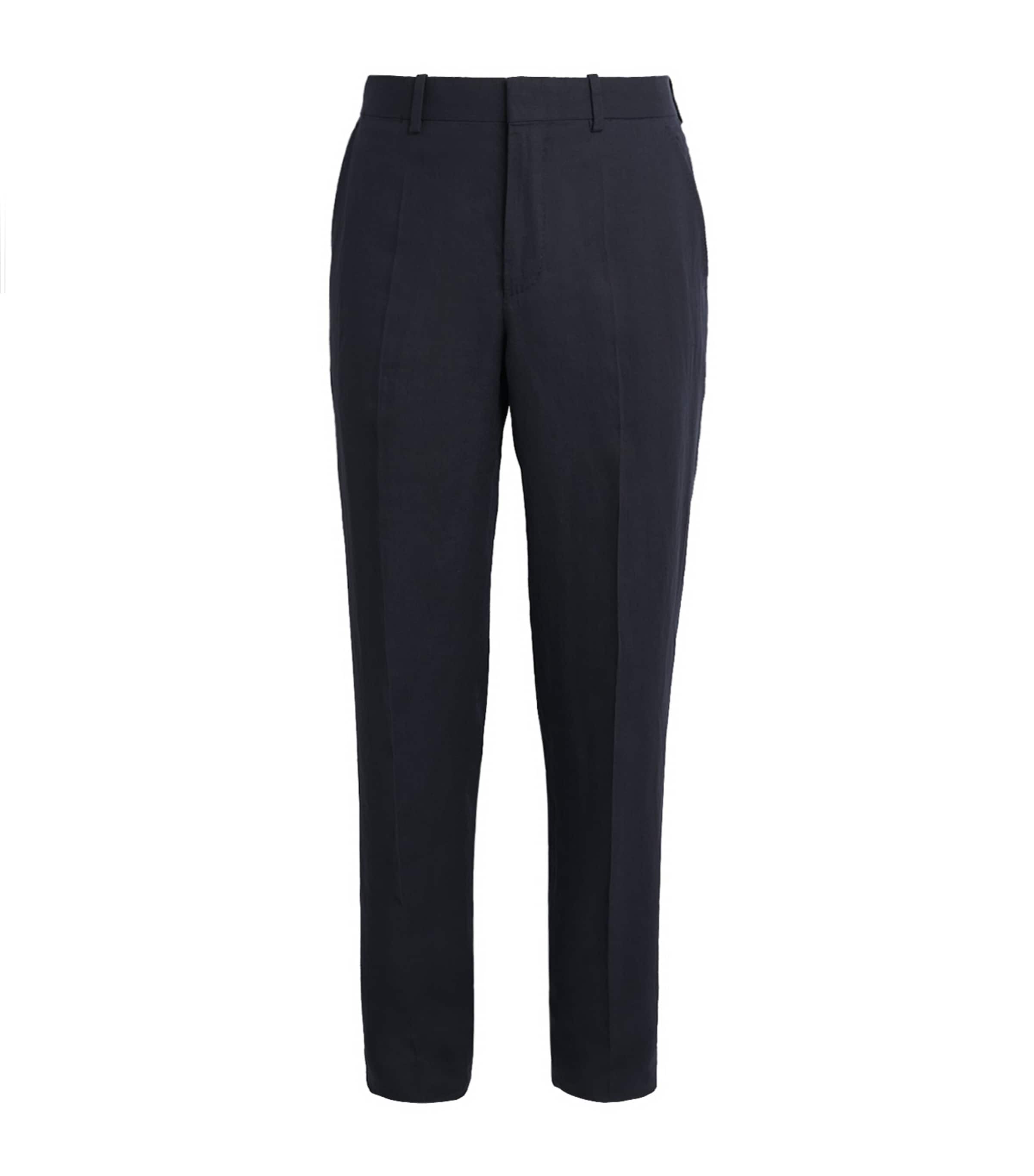 Agnona Mens Linen Straight Trousers Dark Blue Navy