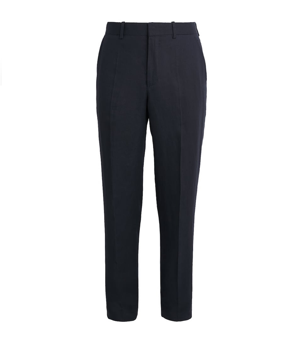 Agnona Mens Linen Straight Trousers Dark Blue Navy