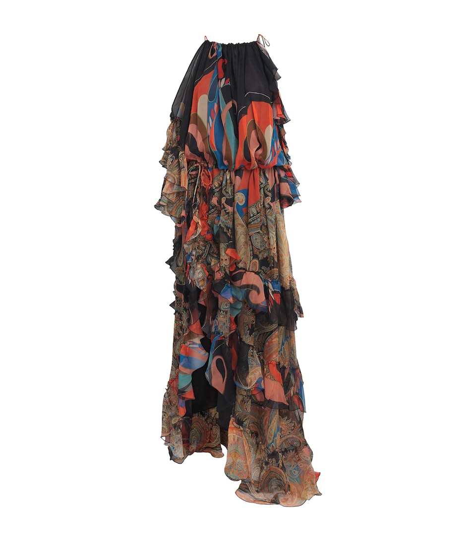 Etro Womens Silk Ruffled Maxi Dress Black Print