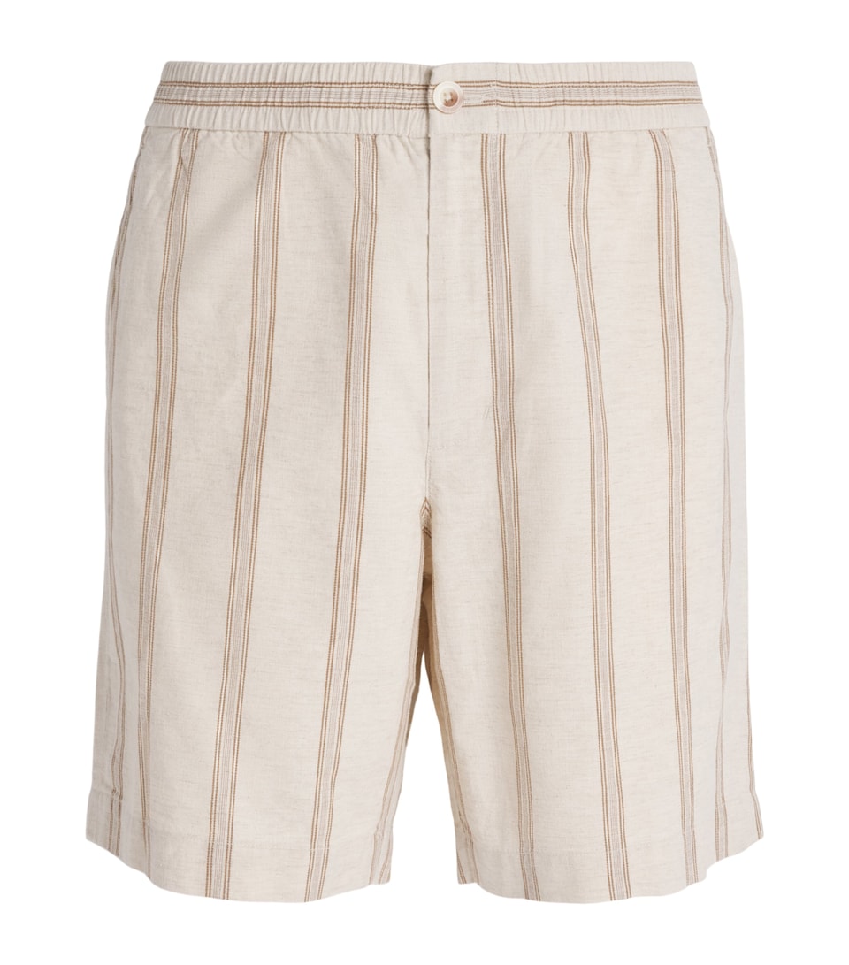 Vince Mens Cotton-Hemp Stripe Shorts Midland/smock White