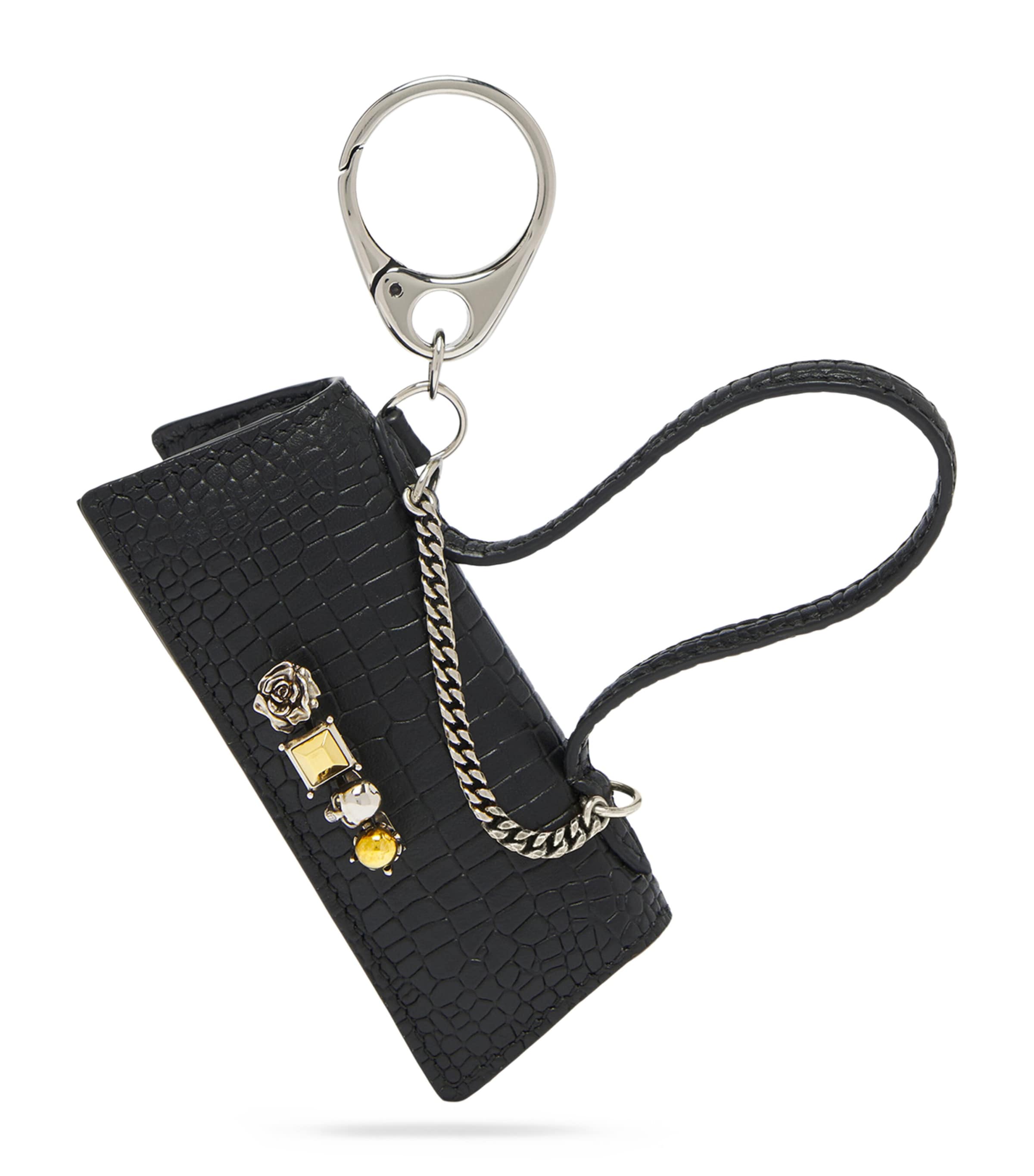 McQueen Croc-Embossed Leather Jewelled Lipstick Case Charm