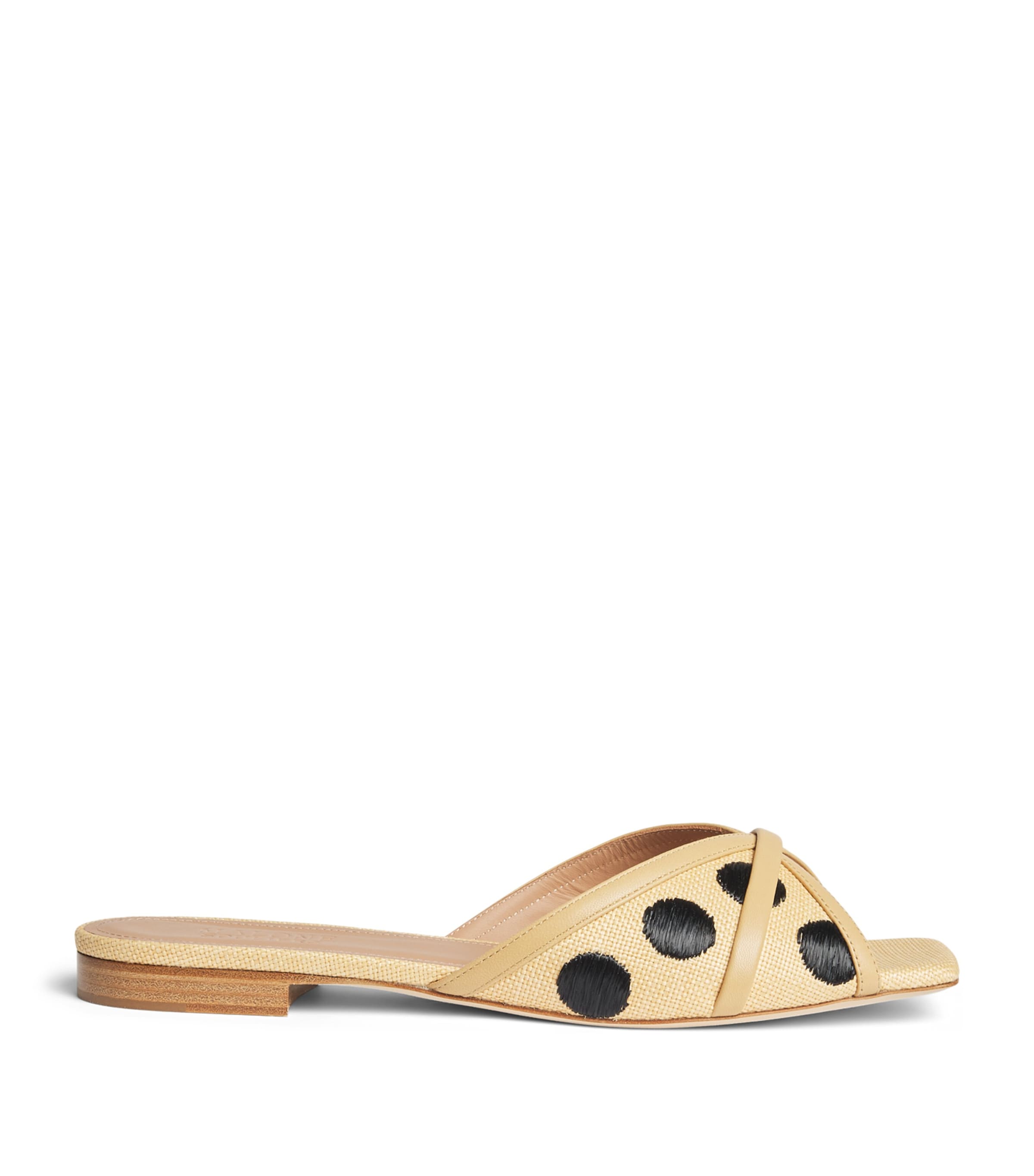 Malone Souliers Raffia-Leather Perla Flat Mules Silver