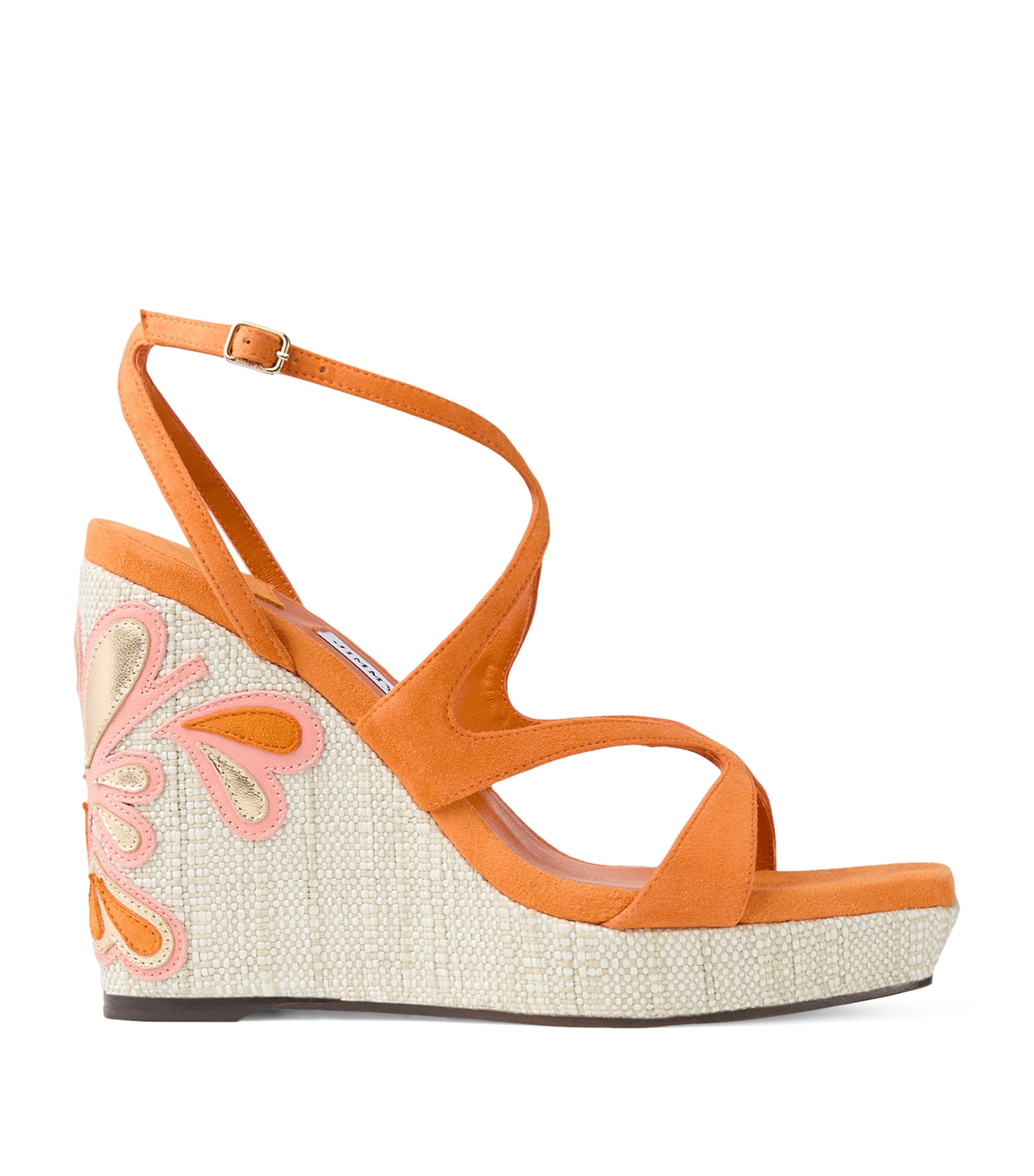 Jimmy Choo Ayla 110 Suede Wedge Sandals Sunset Orange/natura