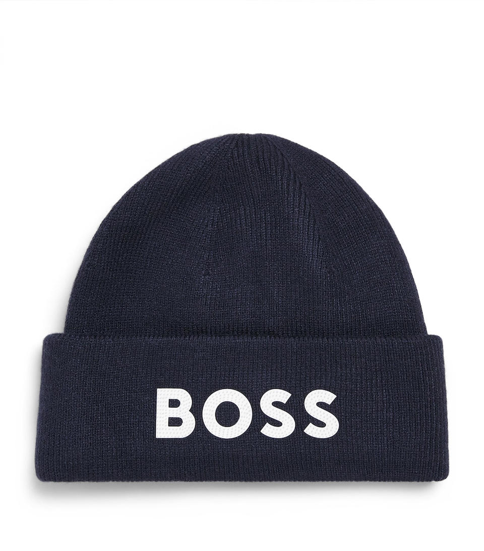 BOSS Kidswear Knitted Logo Beanie Navy