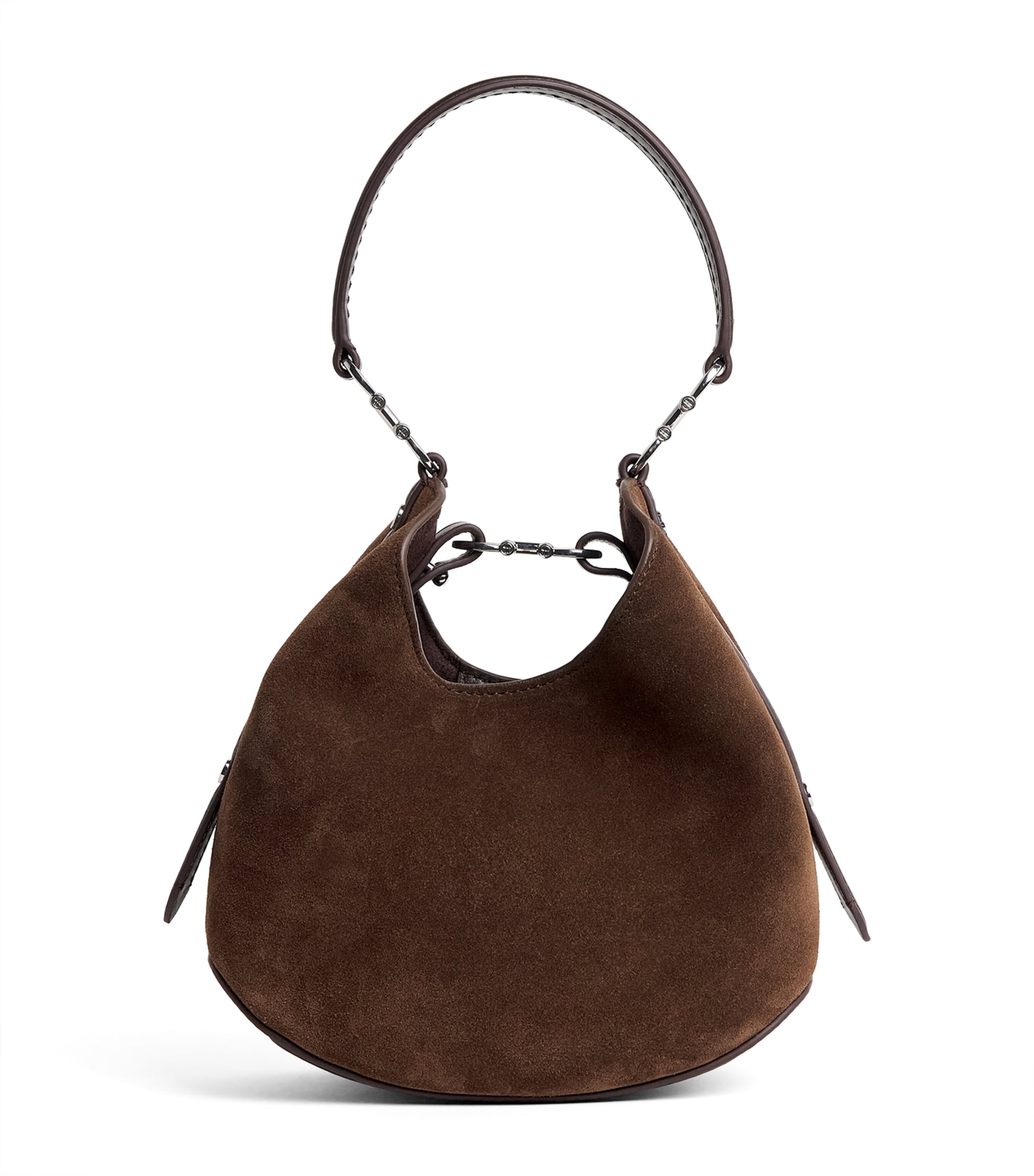 Harrods Small Suede Penny Shoulder Bag Brown