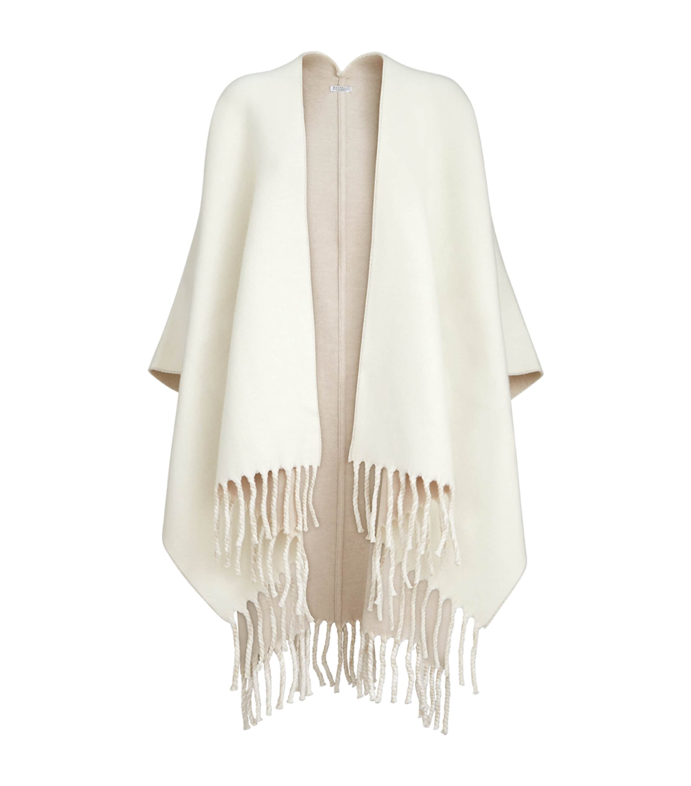 Brunello Cucinelli Womens Wool-Cashmere Reversible Poncho