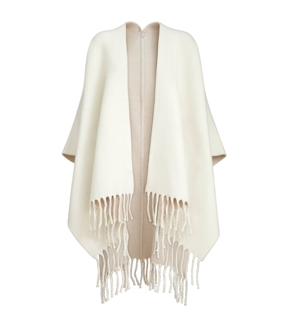 Brunello Cucinelli Womens Wool-Cashmere Reversible Poncho
