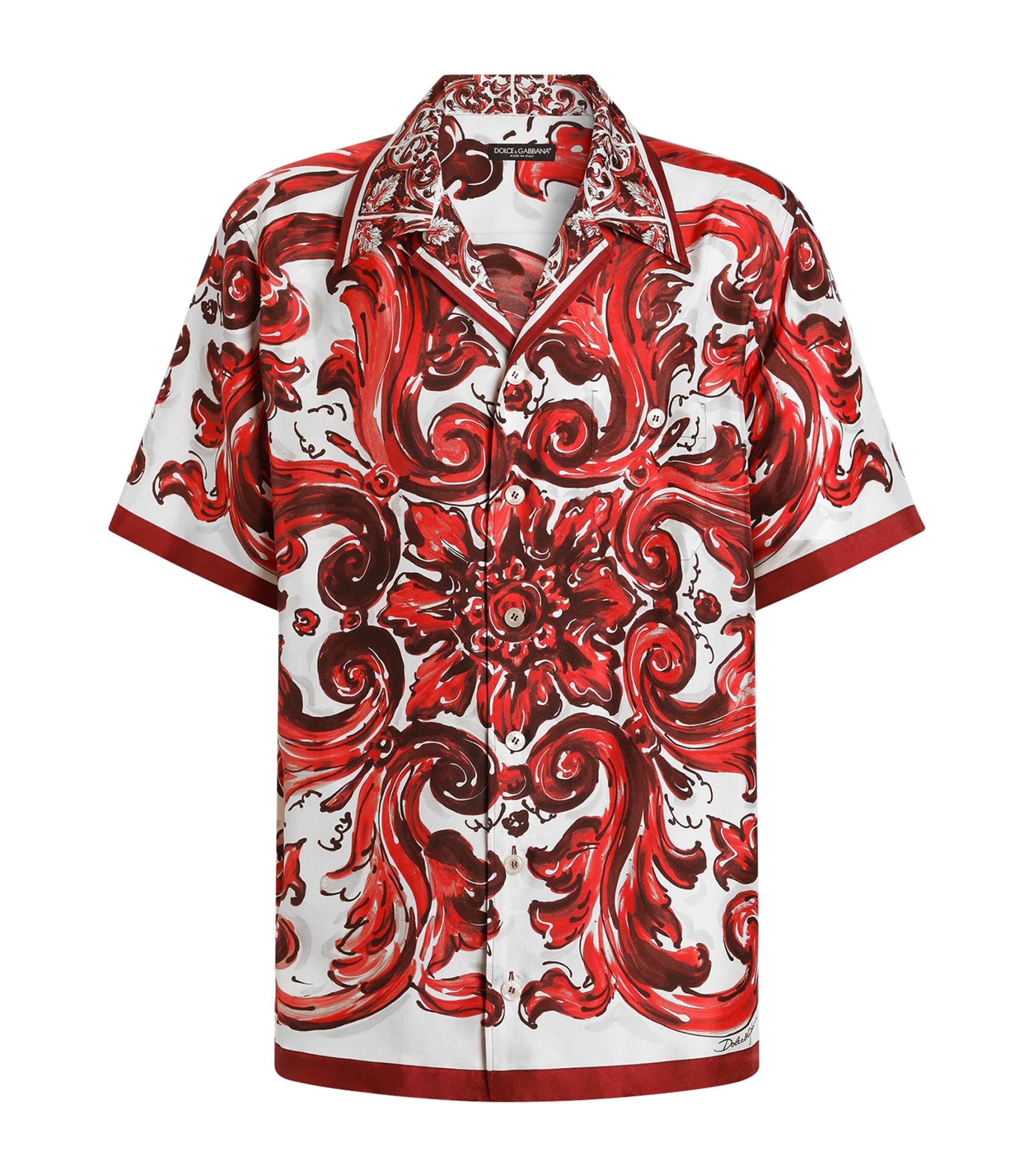 Dolce&Gabbana Mens Silk Bowling Shirt Maiolica Ru