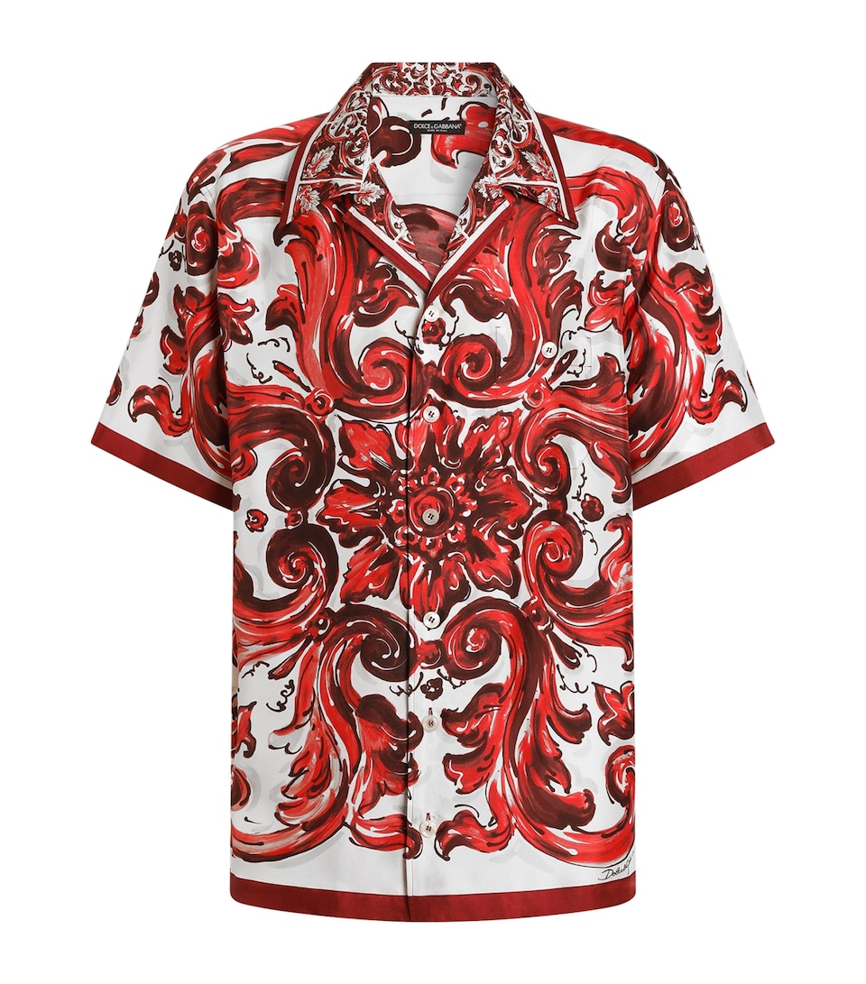 Dolce&Gabbana Mens Silk Bowling Shirt Maiolica Ru