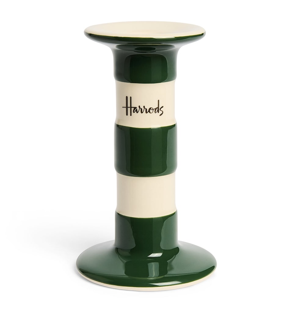 Harrods Ceramic Cornish Stripe Candle Holder Green